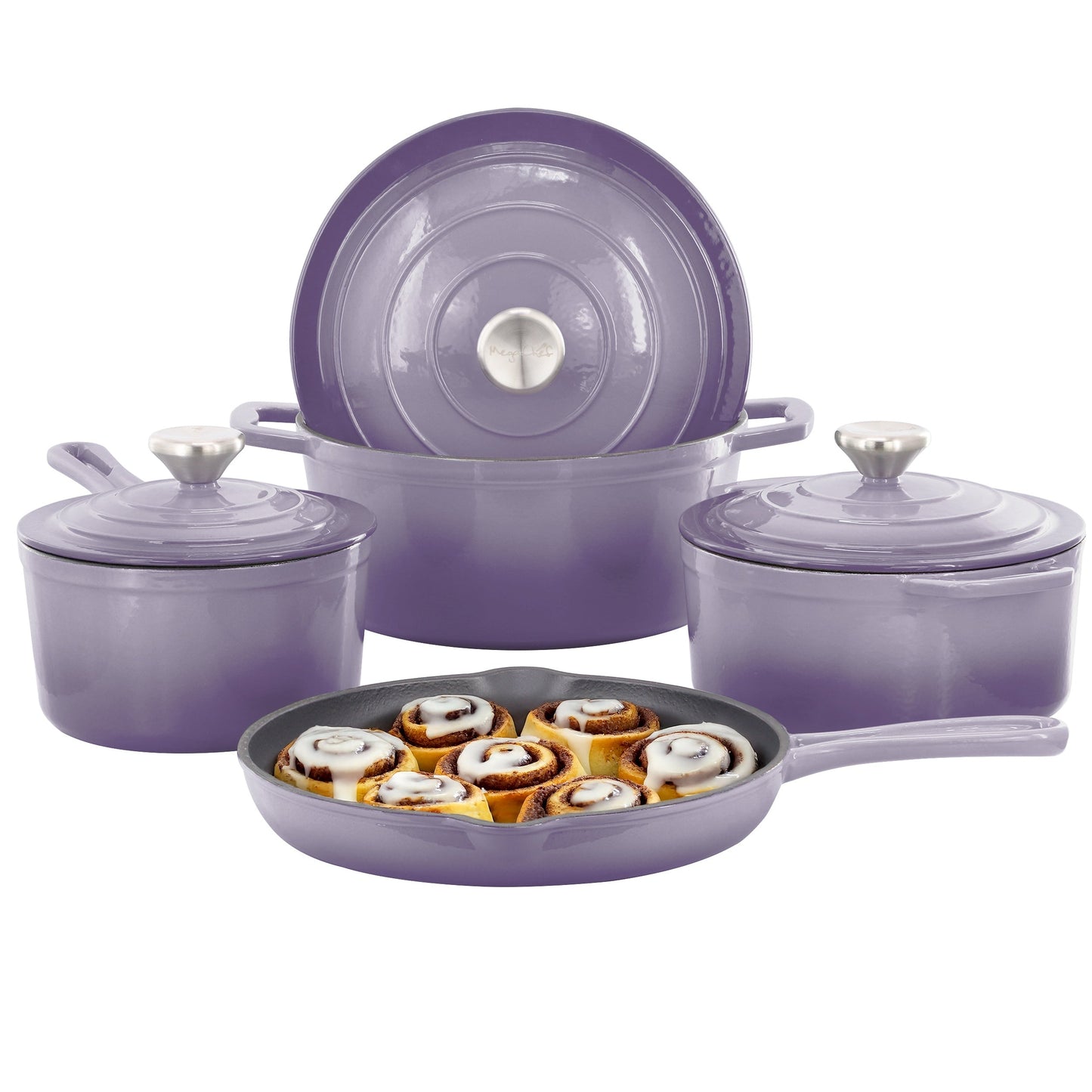 MegaChef 7 Piece Enameled Cast Iron Cookware Set in Purple W2B