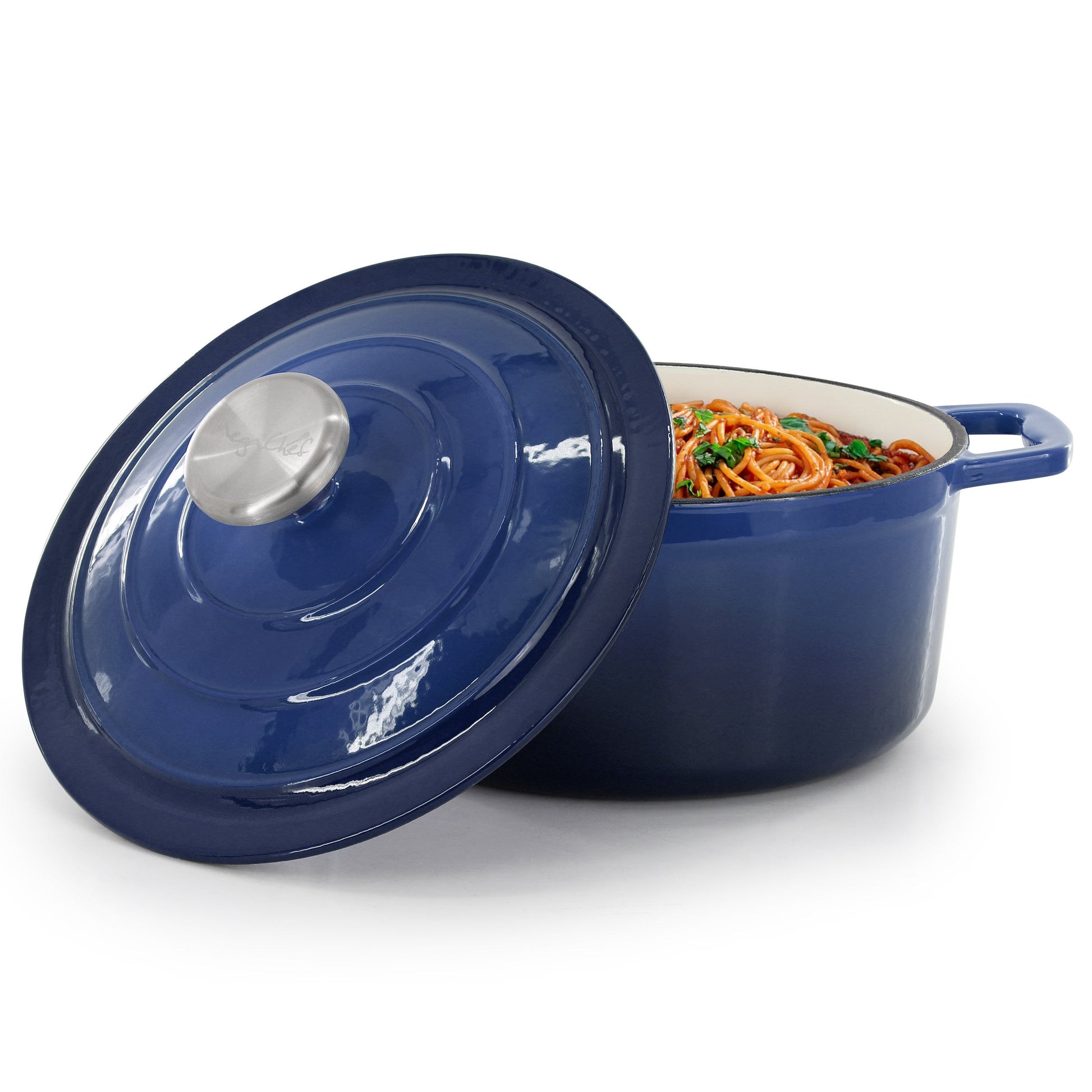 MegaChef 2.7 Quart Round Enameled Cast Iron Casserole in Gradient Dark Blue W2B