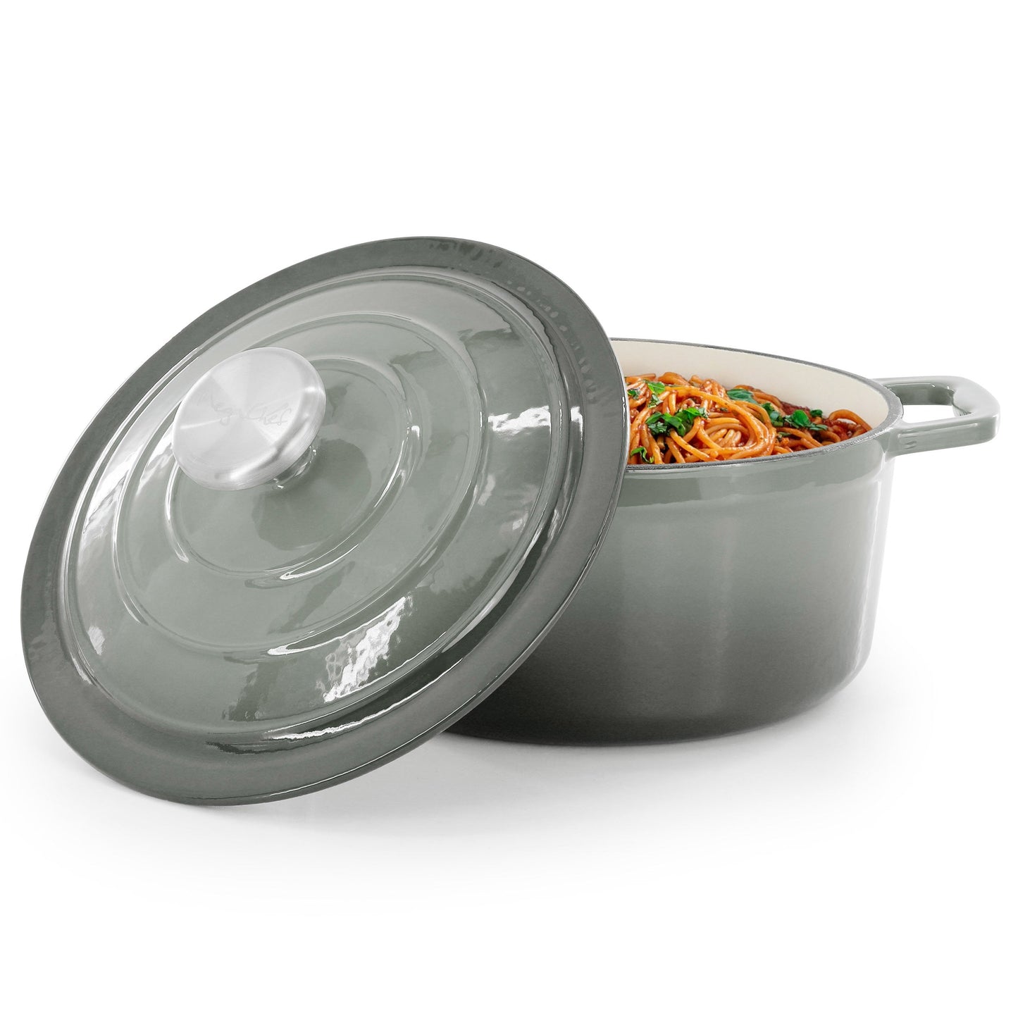 MegaChef 2.7 Quart Round Enameled Cast Iron Casserole in Gradient Gray W2B