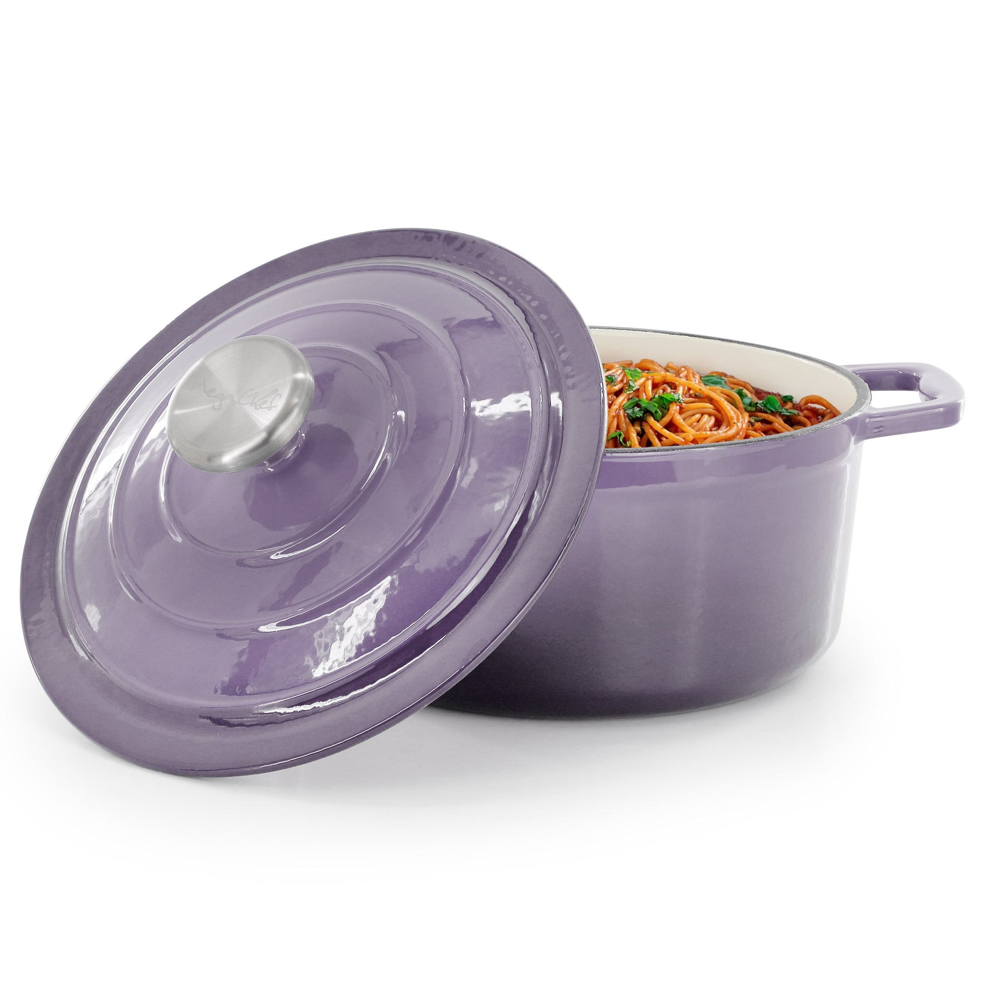 MegaChef 2.7 Quart Round Enameled Cast Iron Casserole in Gradient Purple W2B