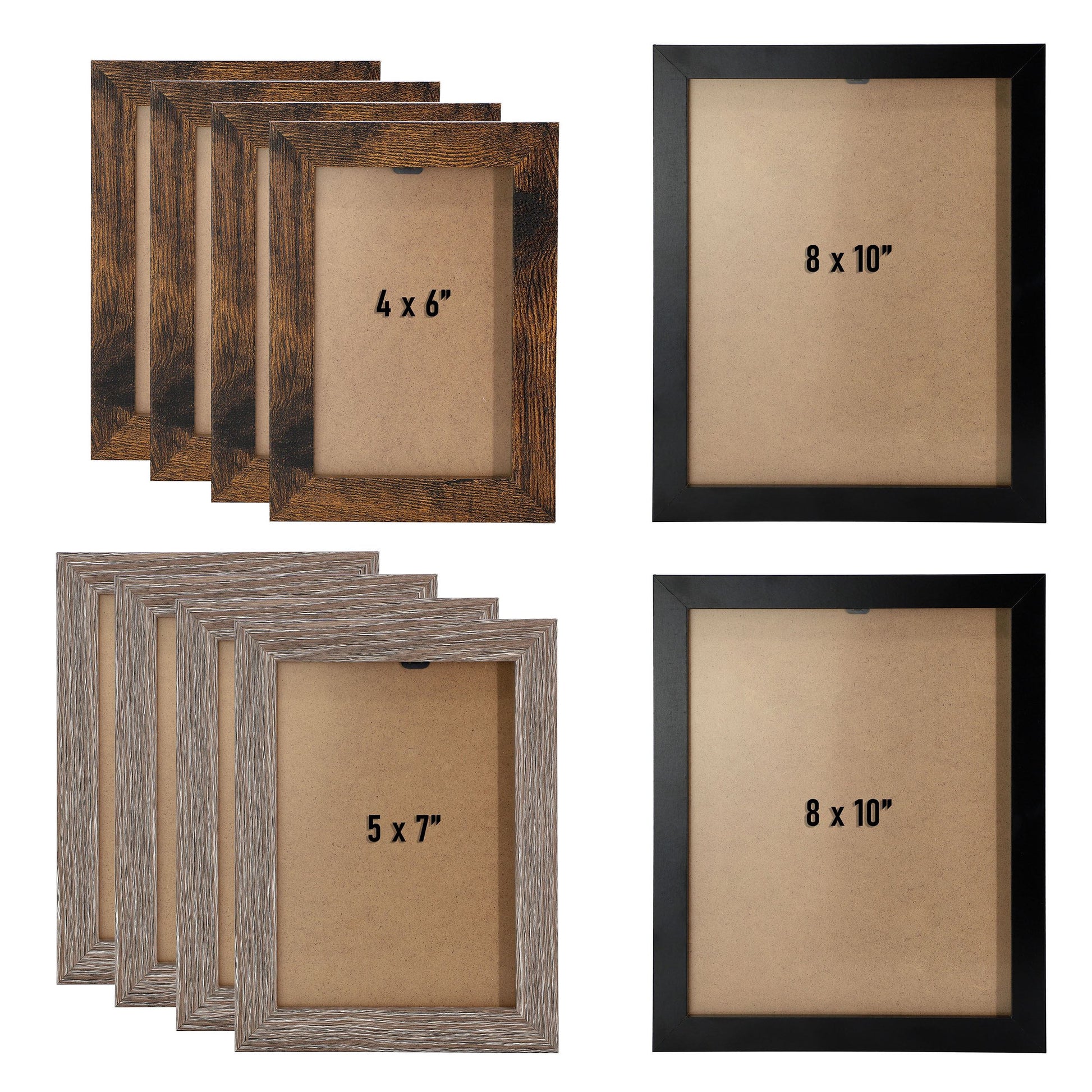 MegaChef 10 Piece Assorted Wood Picture Frame Set in Black and Brown W2B