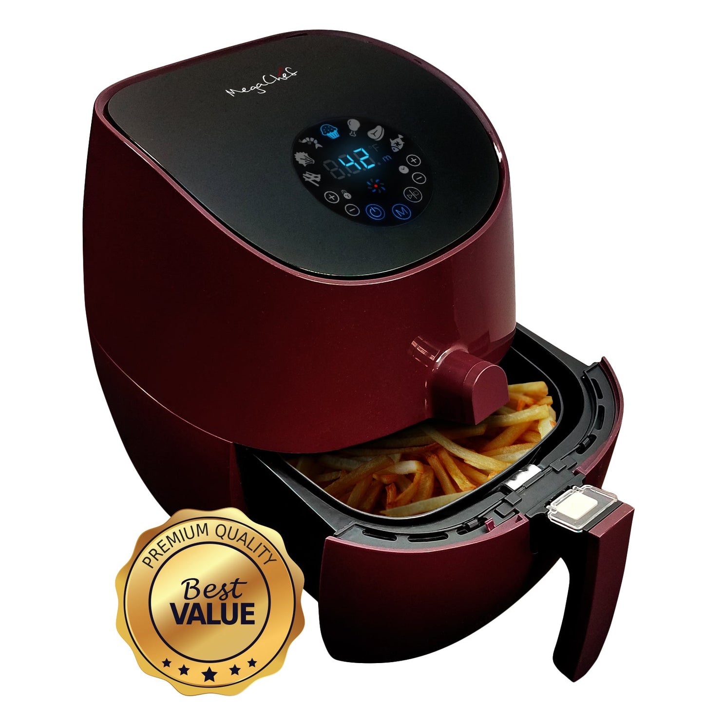 MegaChef 3.5 Quart Airfryer And Multicooker With 7 Pre-Programmed Settings in Burgundy W2B