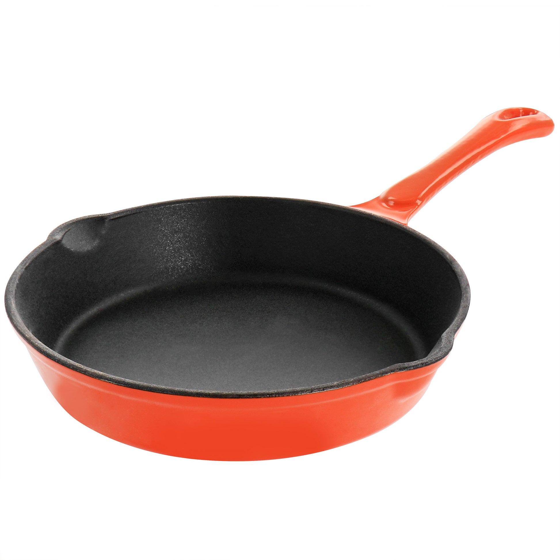 MegaChef Enameled Round 8 Inch PreSeasoned Cast Iron Frying Pan in Orange W2B