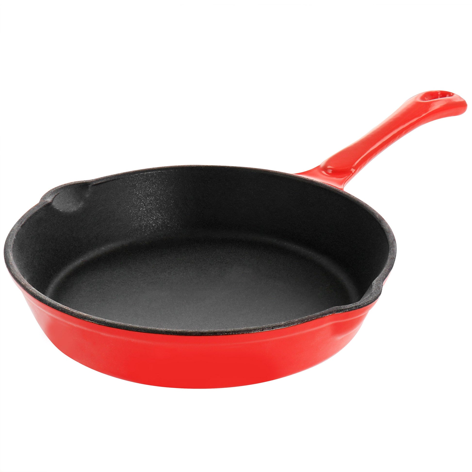 MegaChef Enameled Round 8 Inch PreSeasoned Cast Iron Frying Pan in Red W2B