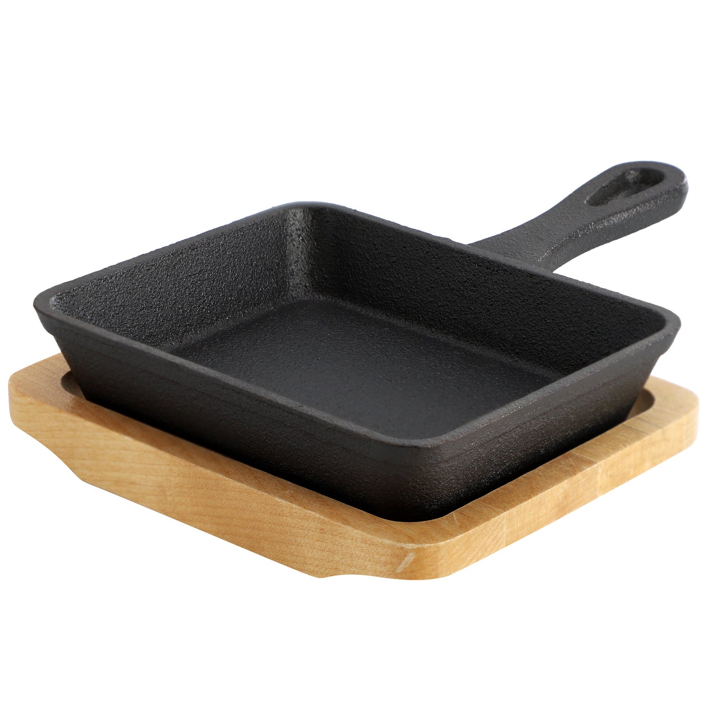 MegaChef Mini Cast Iron Square Pan with Wood Tray W2B