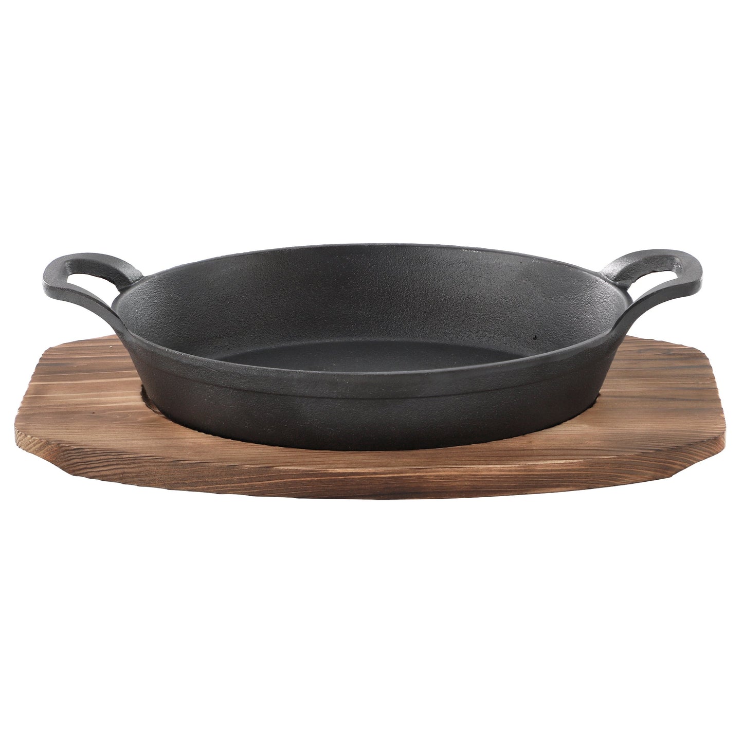 MegaChef Mini Cast Iron Oval Pan with Wood Tray W2B