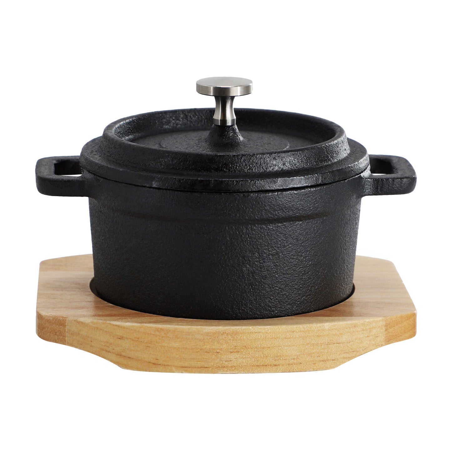 MegaChef Cast Iron 8 Ounce Mini Dutch Oven with Wood Tray W2B