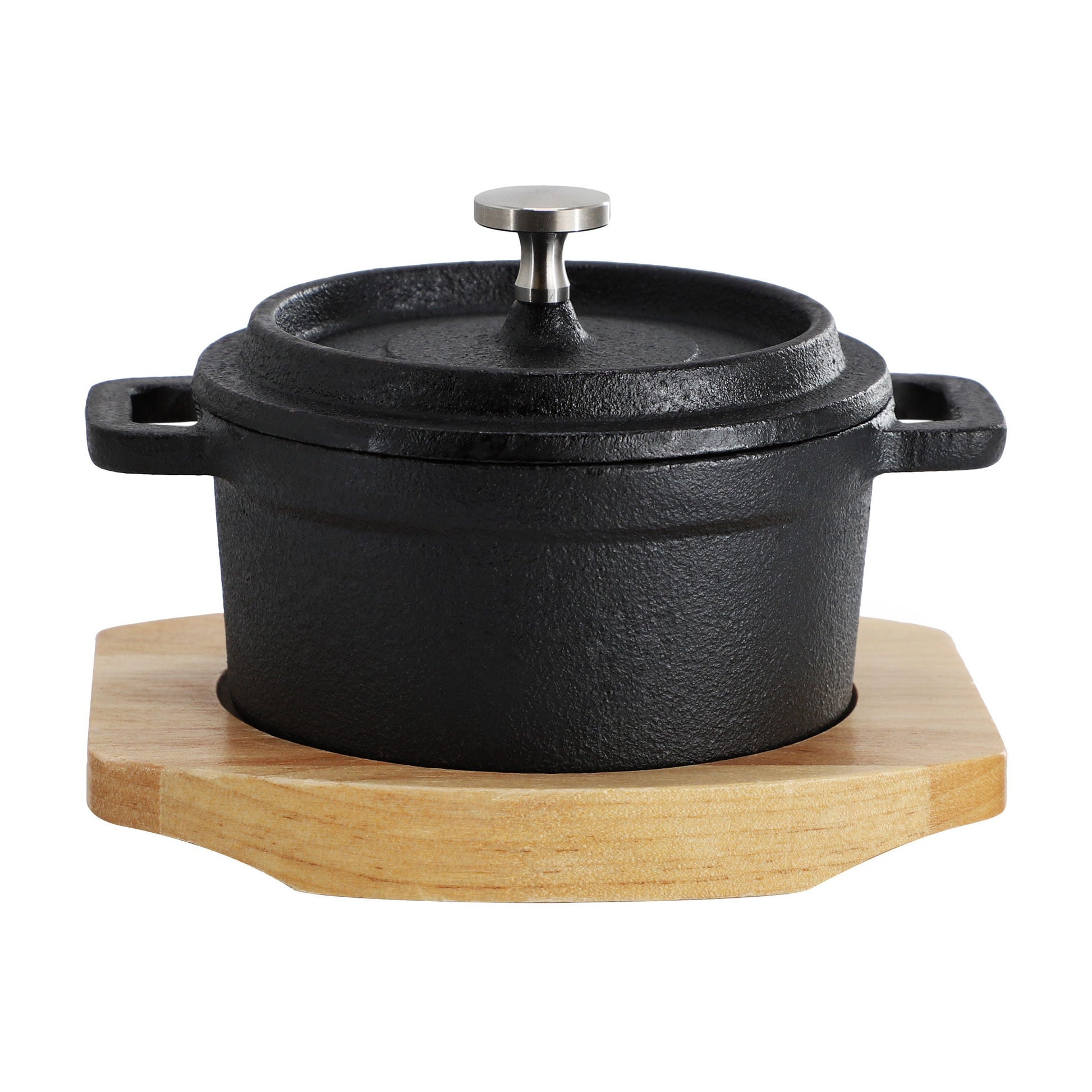 MegaChef Cast Iron 8 Ounce Mini Dutch Oven with Wood Tray W2B