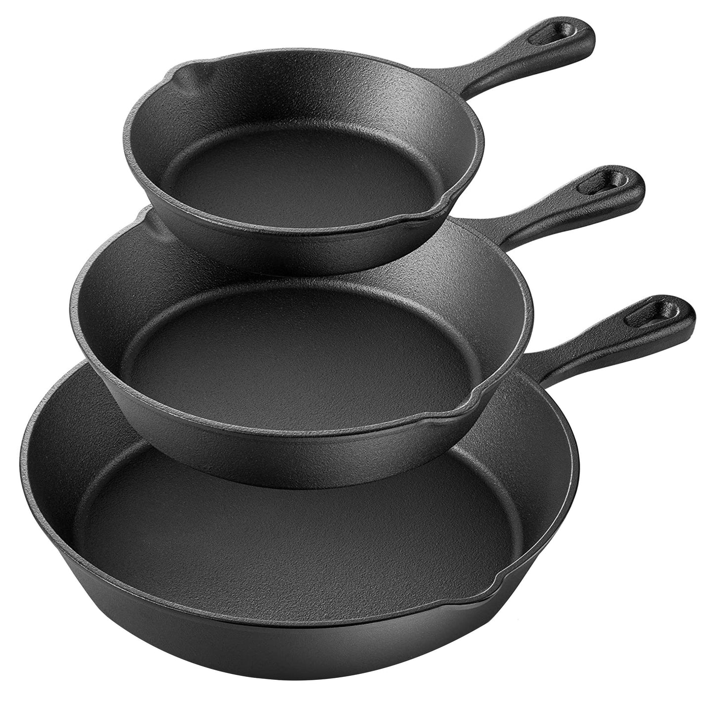 MegaChef Pre-Seasoned 3 Piece Cast Iron Skillet Set W2B