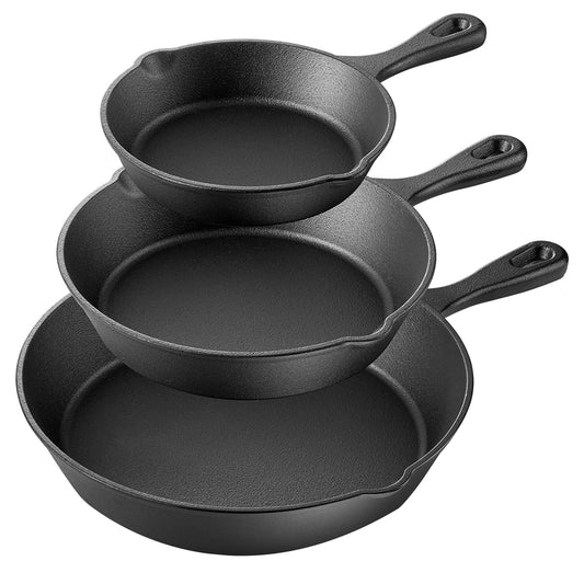 MegaChef Pre-Seasoned 3 Piece Cast Iron Skillet Set W2B