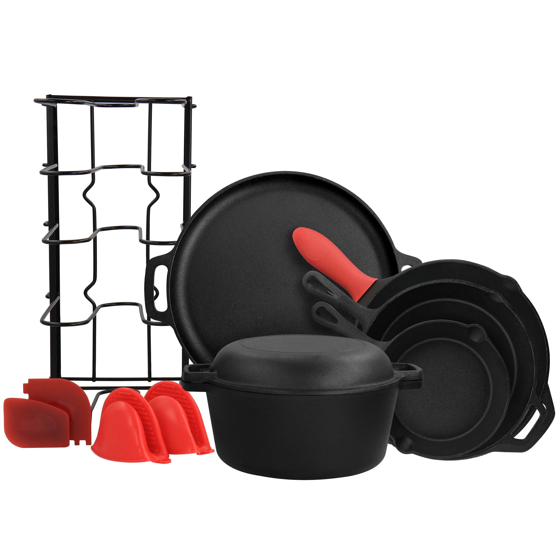 MegaChef 12 Piece Round PreSeasoned Cast Iron Cookware Set W2B