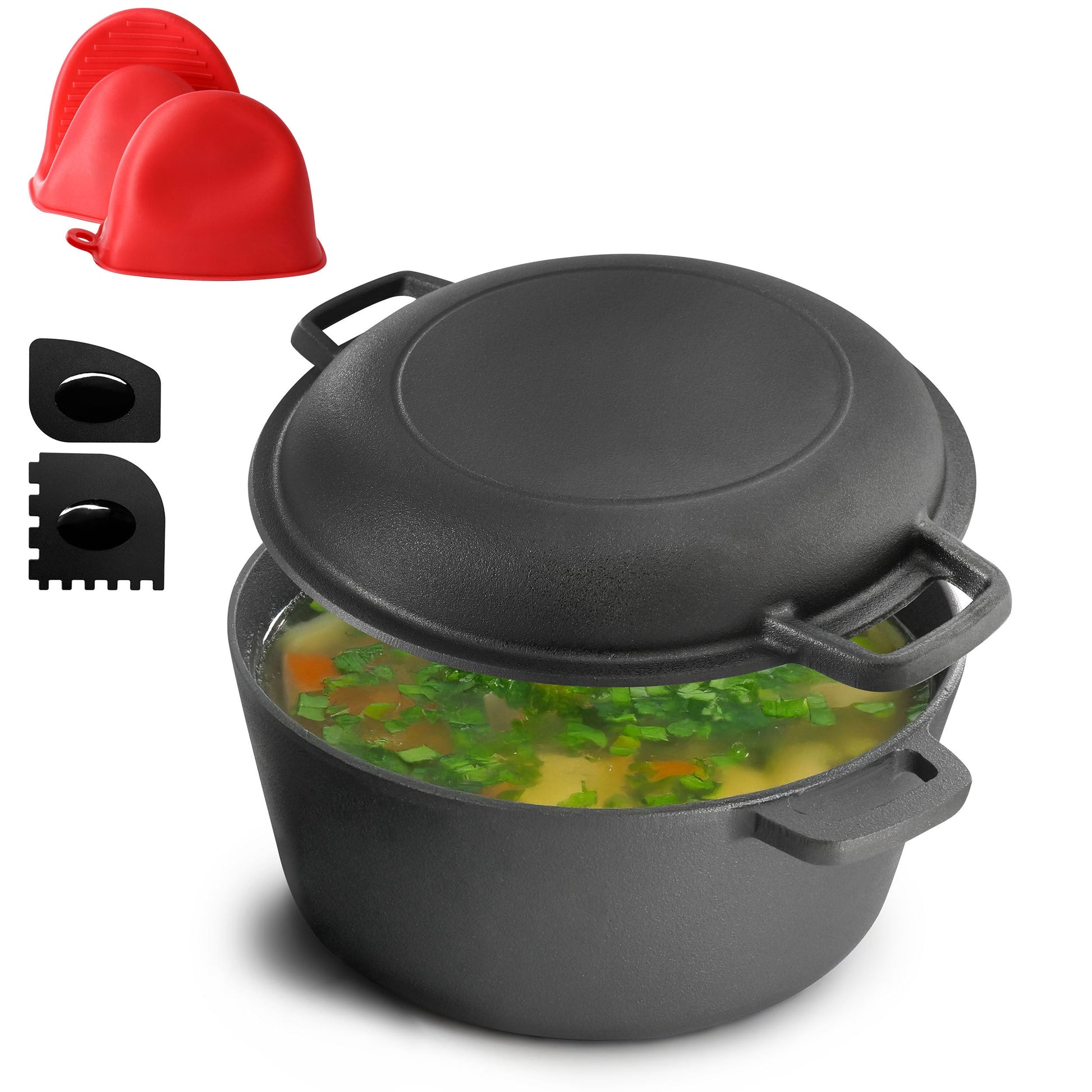 MegaChef 5 Quart Pre-Seasoned 2-in-1 Cast Iron Dutch Oven and Skillet W2B
