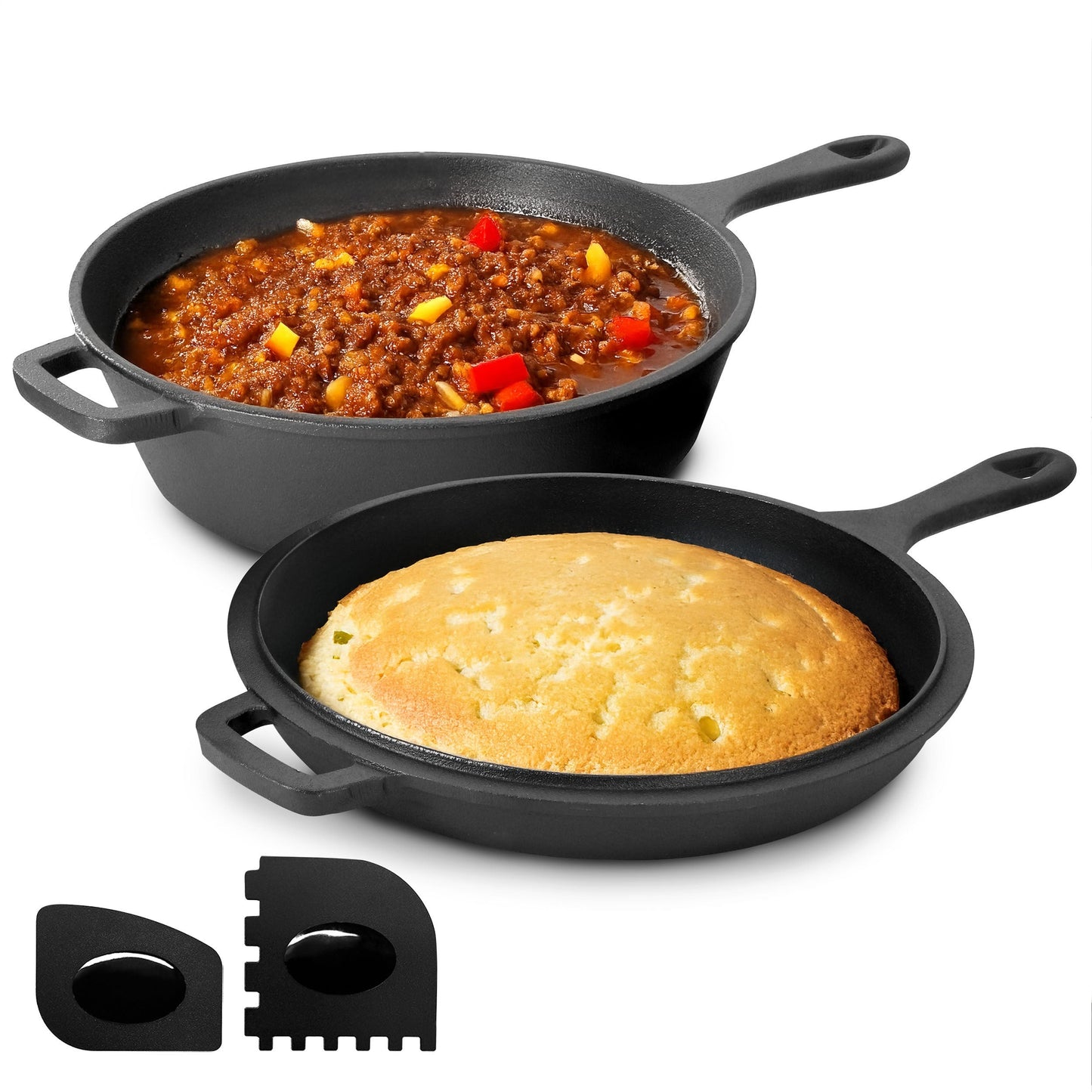 MegaChef 10.5 Inch 2-in-1 Pre-Seasoned Cast Iron Skillet and Fry Pan Set W2B