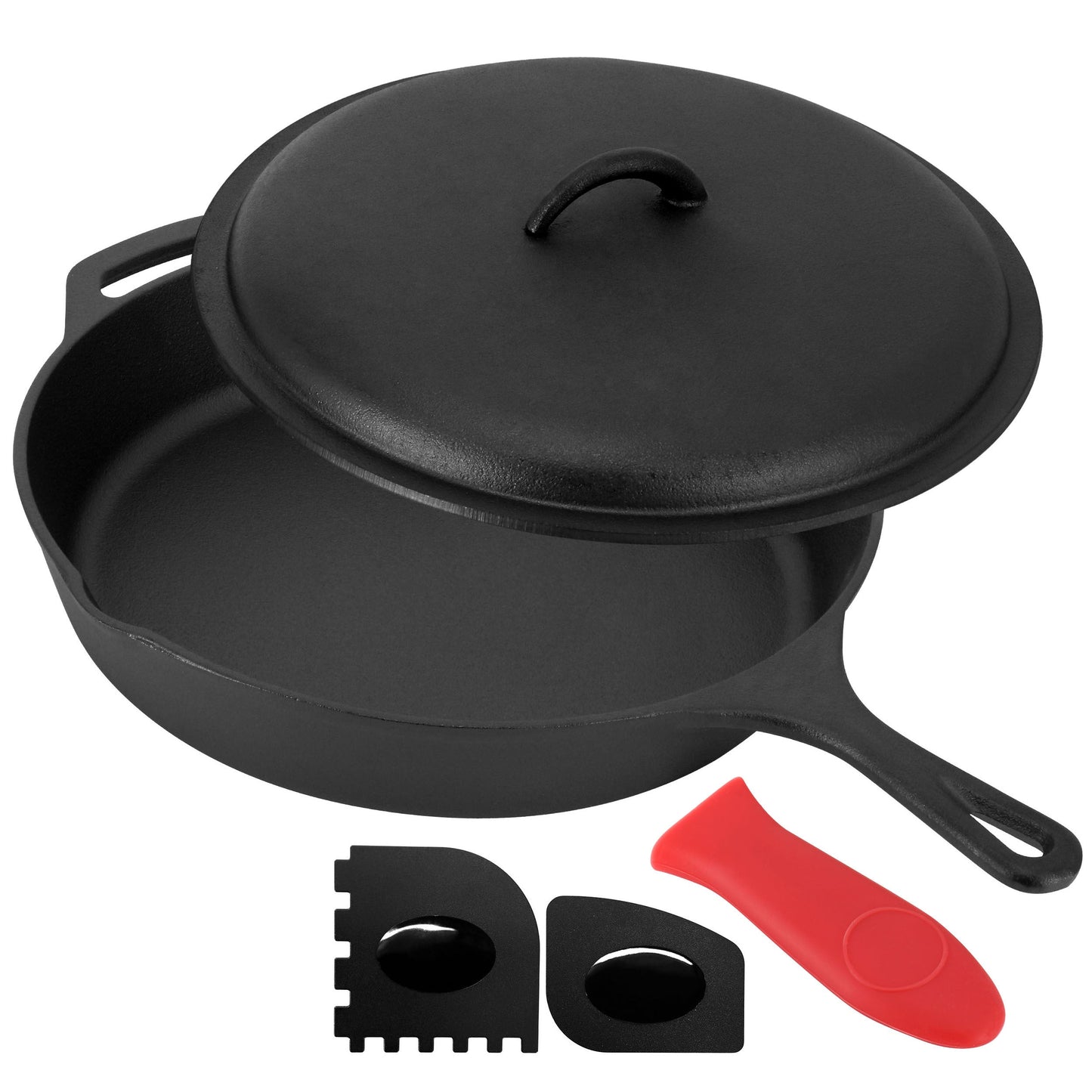 MegaChef 12 Inch Pre-Seasoned Cast Iron Skillet with Cast Iron Lid W2B