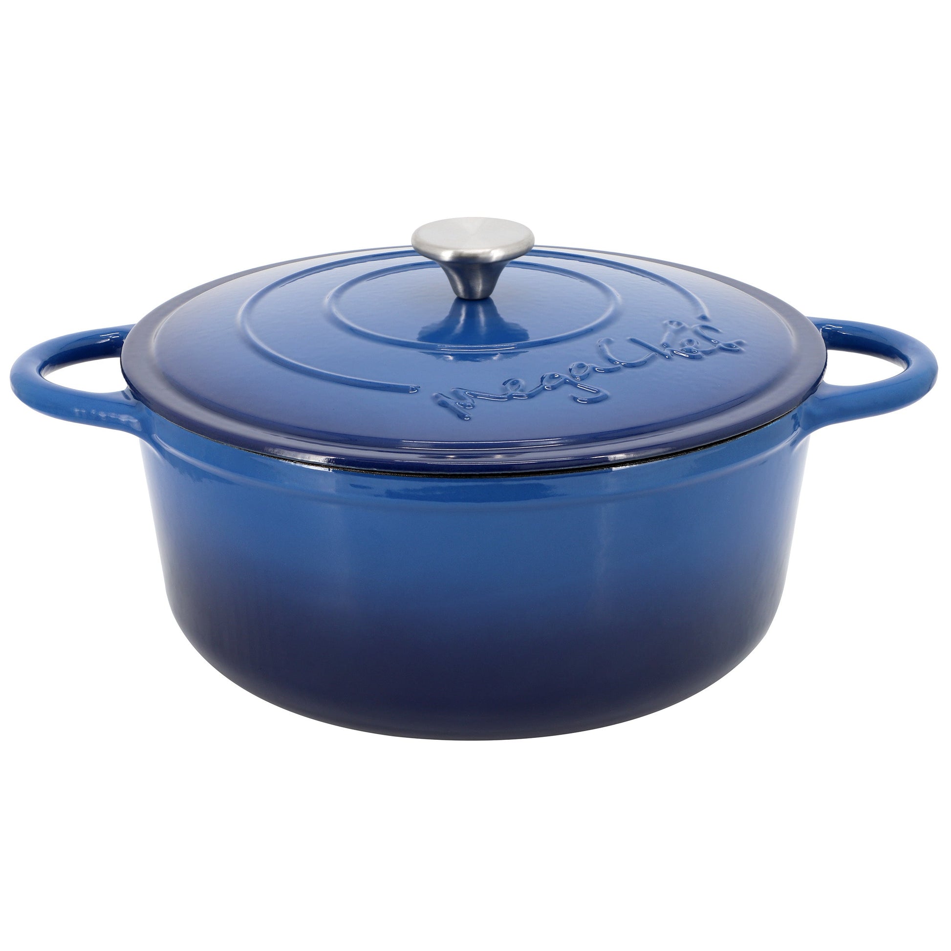MegaChef 6.35 Quart Round Enameled Cast Iron Dutch Oven with Self Basting Lid in Dark Blue W2B