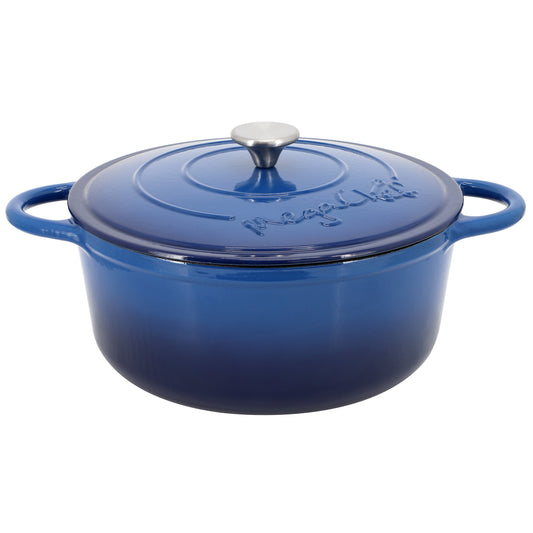 MegaChef 6.35 Quart Round Enameled Cast Iron Dutch Oven with Self Basting Lid in Dark Blue W2B