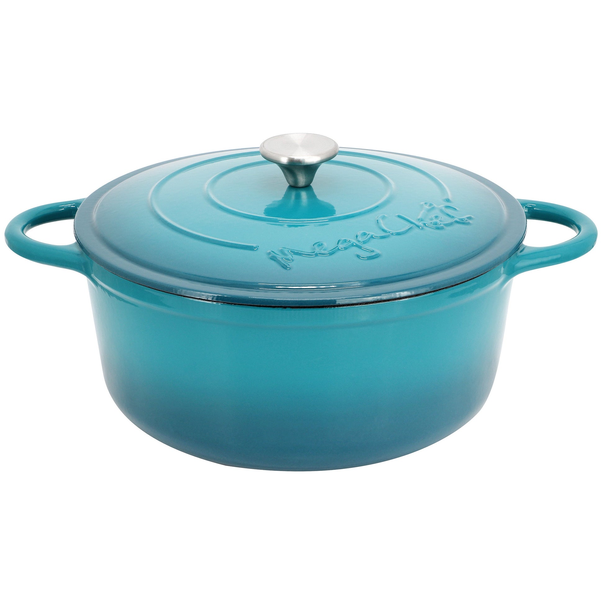 MegaChef 6.35 Quart Round Enameled Cast Iron Dutch Oven with Self Basting Lid in Light Blue W2B