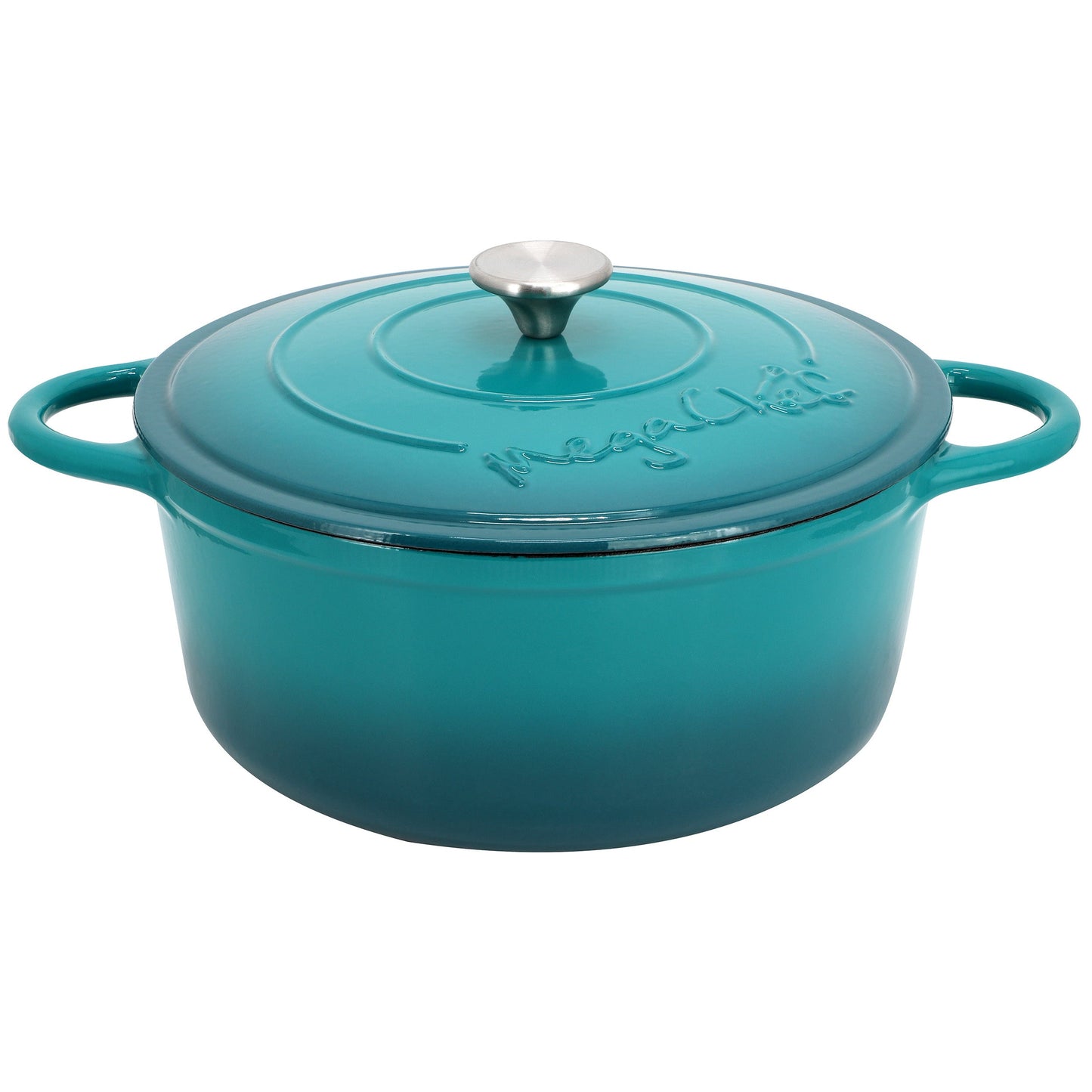 MegaChef 6.35 Quart Round Enameled Cast Iron Dutch Oven with Self Basting Lid in Teal W2B
