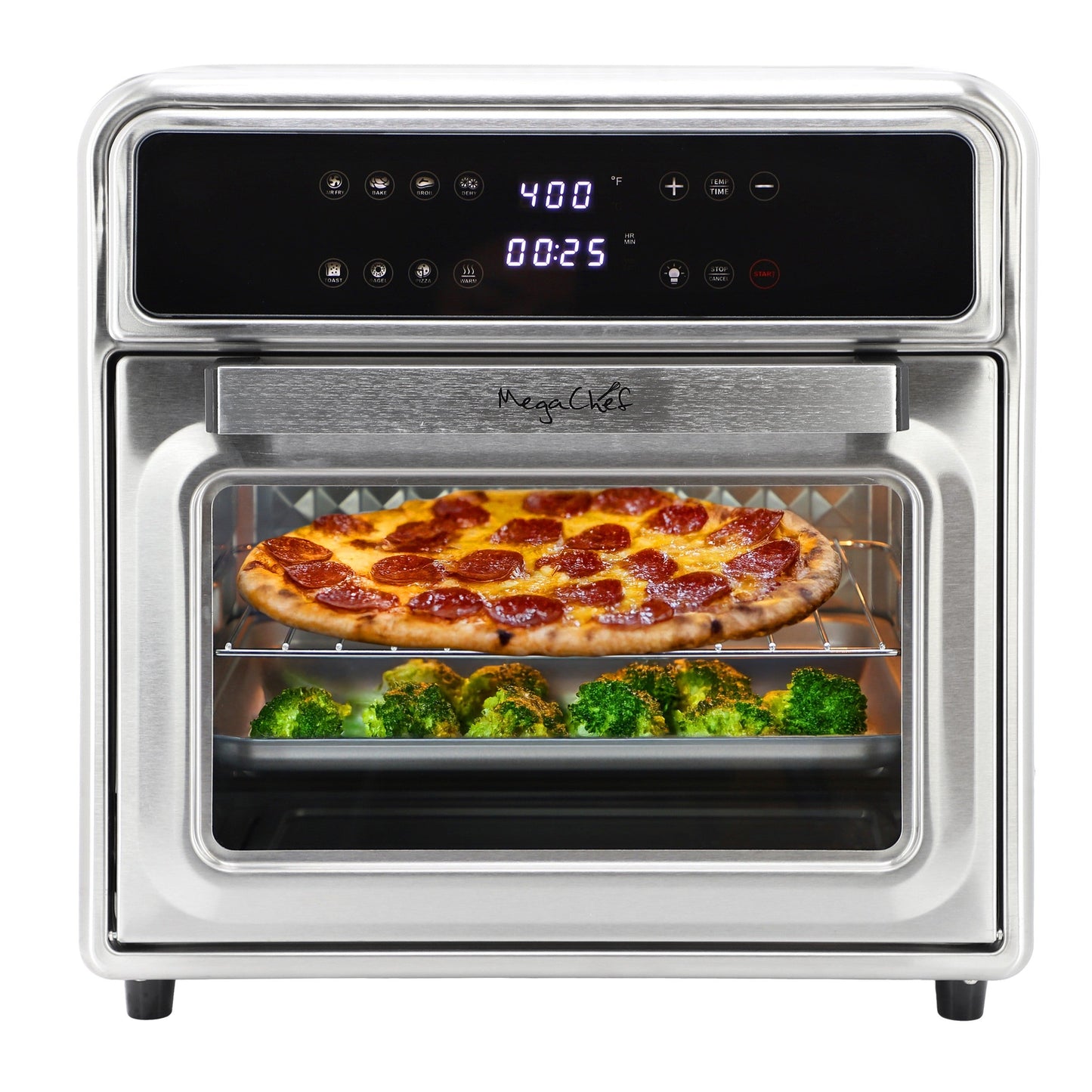 MegaChef 21.13 Quart Stainless Steel Digital Electric Multi-Function Air Fryer and Counter Top Oven in Silver W2B