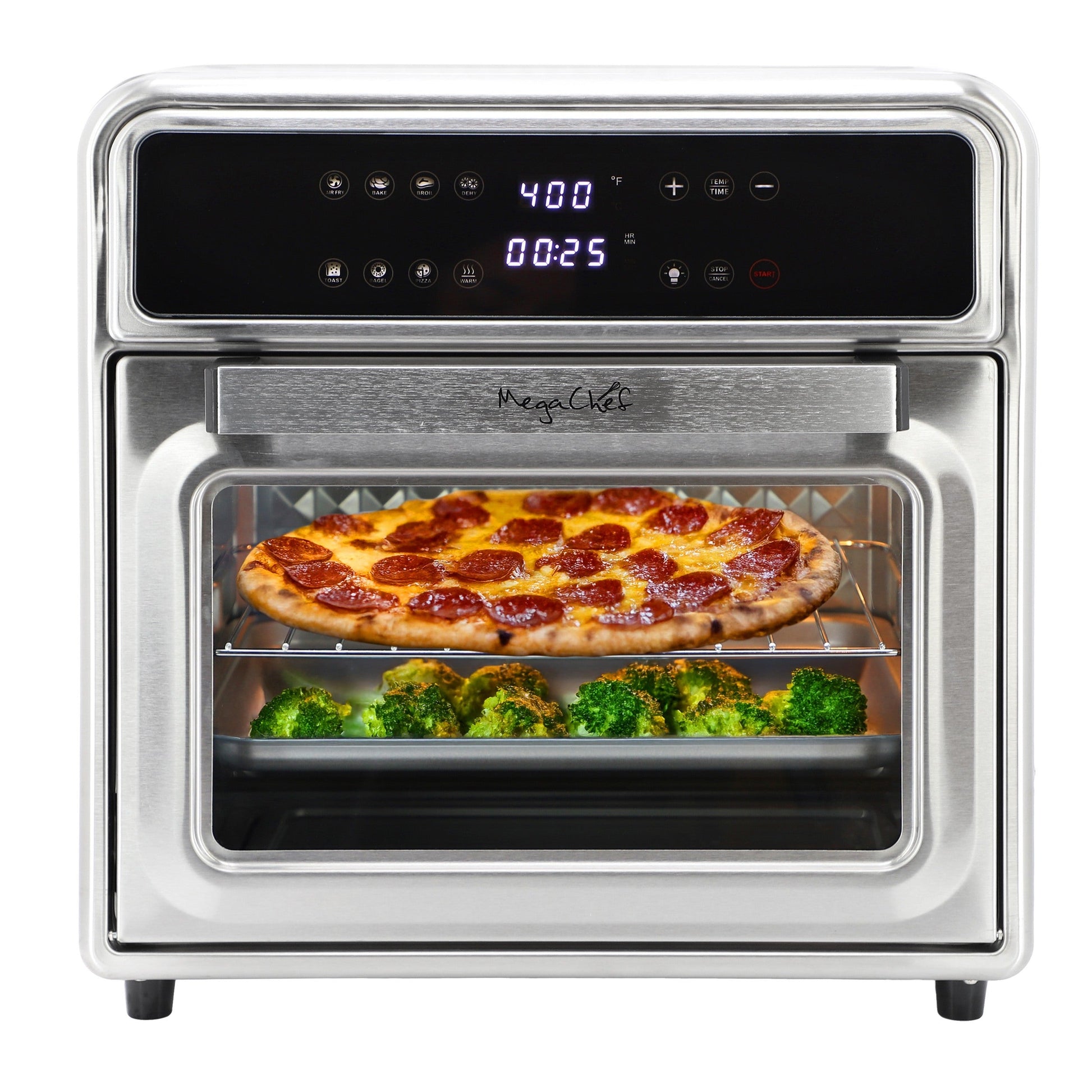 MegaChef 21.13 Quart Stainless Steel Digital Electric Multi-Function Air Fryer and Counter Top Oven in Silver W2B