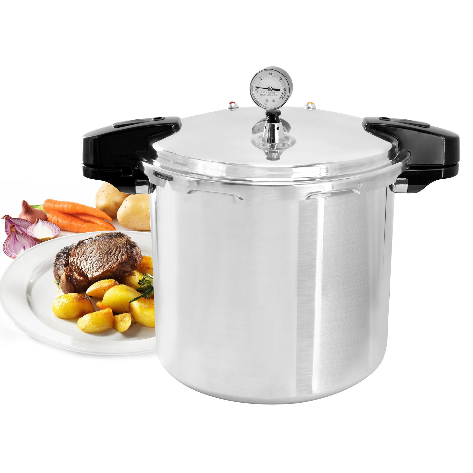 MegaChef 24 Quart Large Capacity Aluminum Stovetop Pressure Cooker for Induction and Gas Stove-Tops W2B