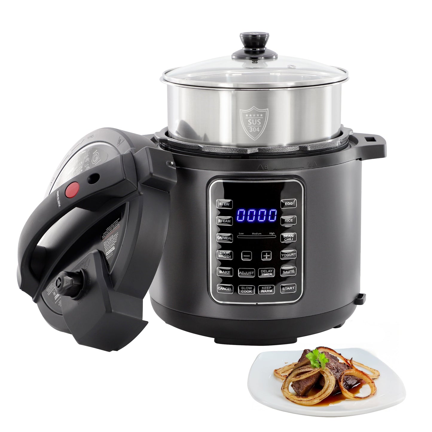 MegaChef 6 Quart 11-in-1 Electric Pressure Cooker, Multi-Cooker with Stainless Steel Crock W2B