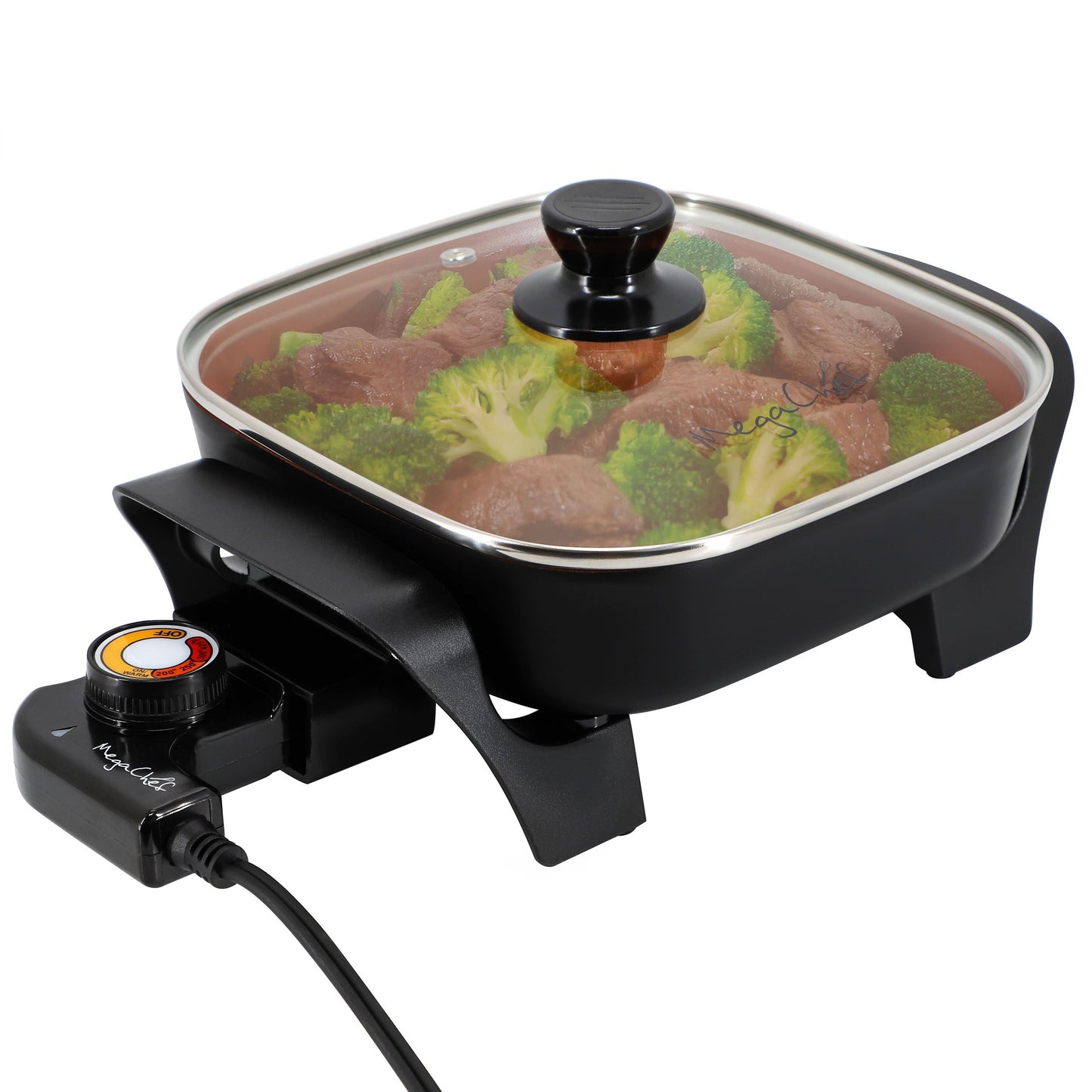 MegaChef 8 Inch Electric Skillet with Lid in Black with Copper Coating W2B