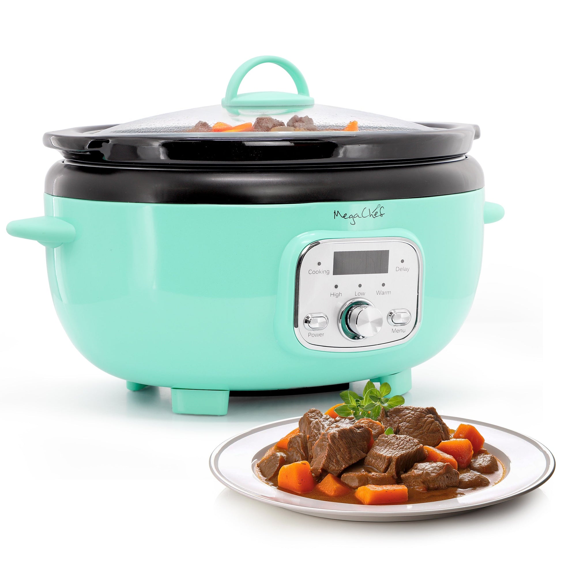 MegaChef 3.7 Quart Oval Electric Slow Cooker in Turquoise W2B