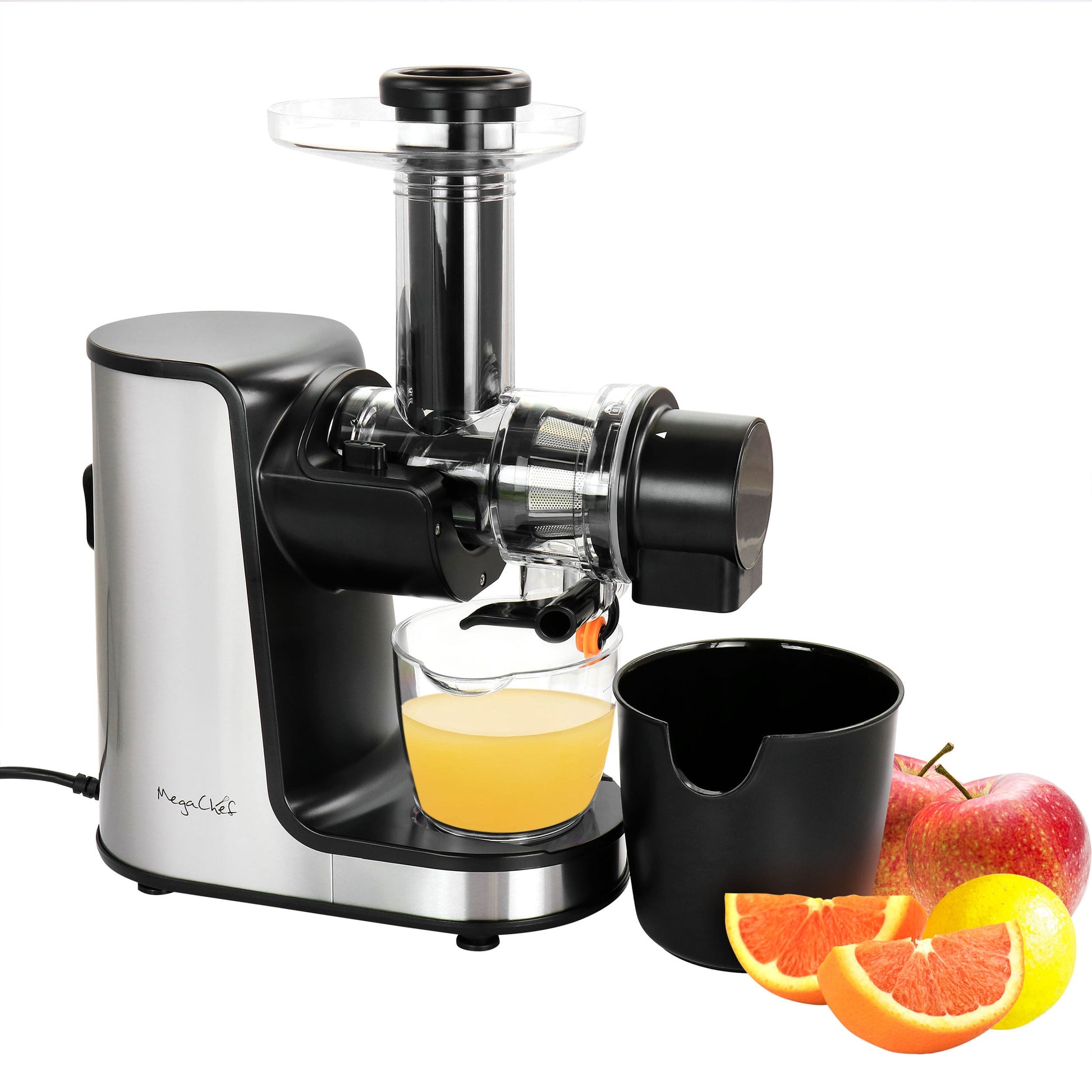 MegaChef Masticating Slow Juicer Extractor with Reverse Function, Cold Press Juicer Machine with Quiet Motor W2B