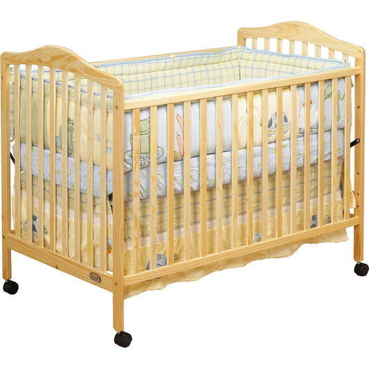 Farmhouse Natural Wood Convertible Crib Toddler Bed with Locking Caster Wheels
