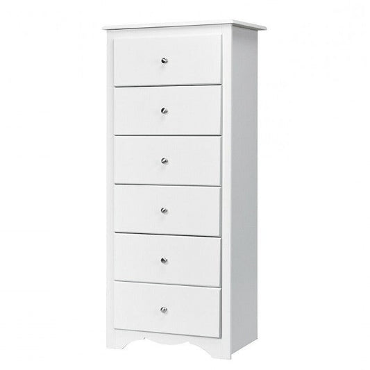 Modern White 6 Drawer Tall Wood Dresser Chest-0