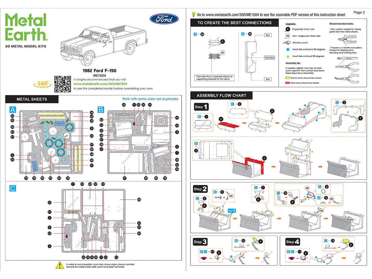 Model Kit 1982 Ford F-150 Pickup Truck Blue and White (Moderate Difficulty) Steel Model by Metal Earth-3