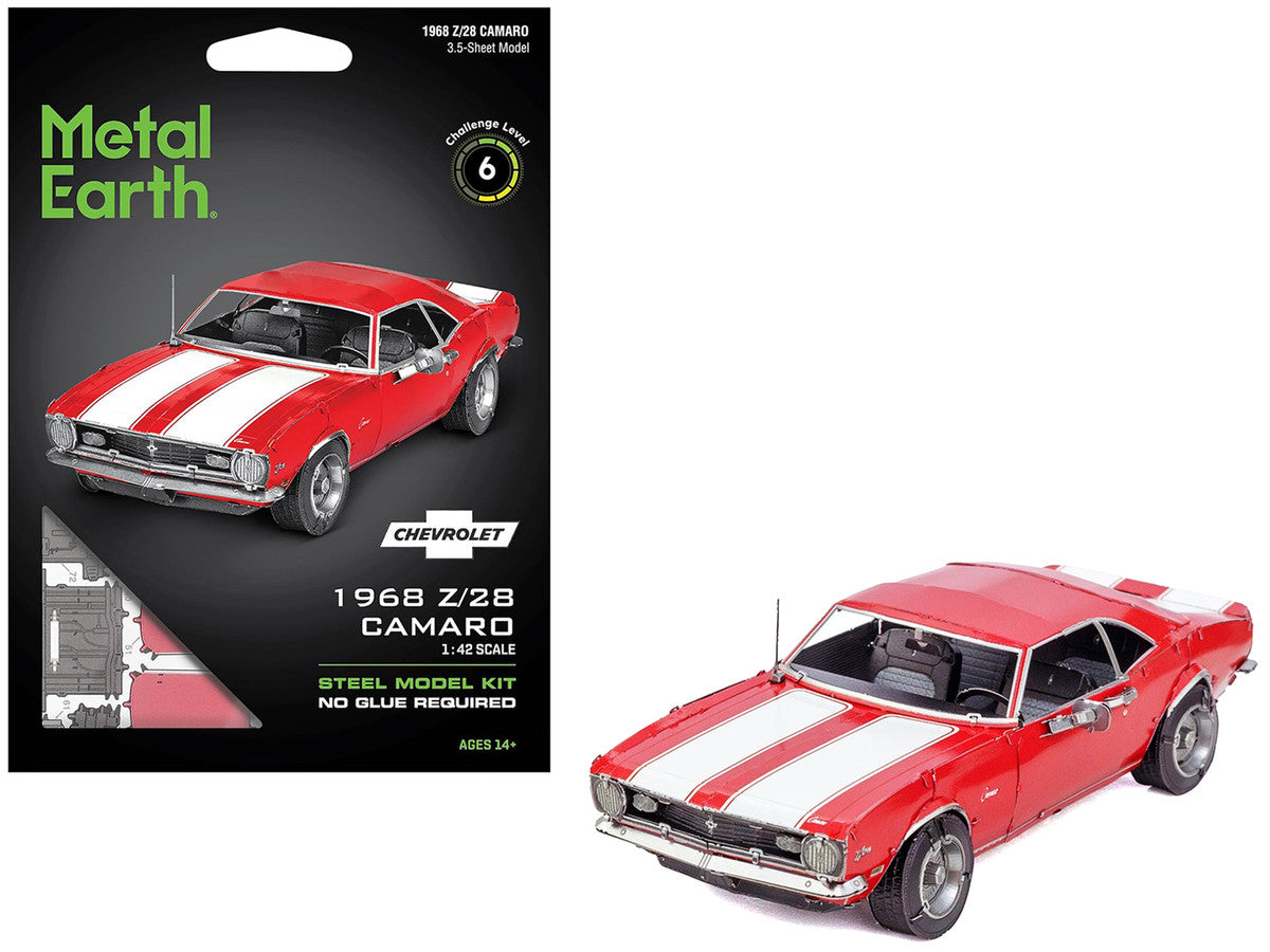 Model Kit 1968 Chevrolet Camaro Z/28 Red with White Stripes (Moderate Difficulty) Steel Model by Metal Earth Metal Earth