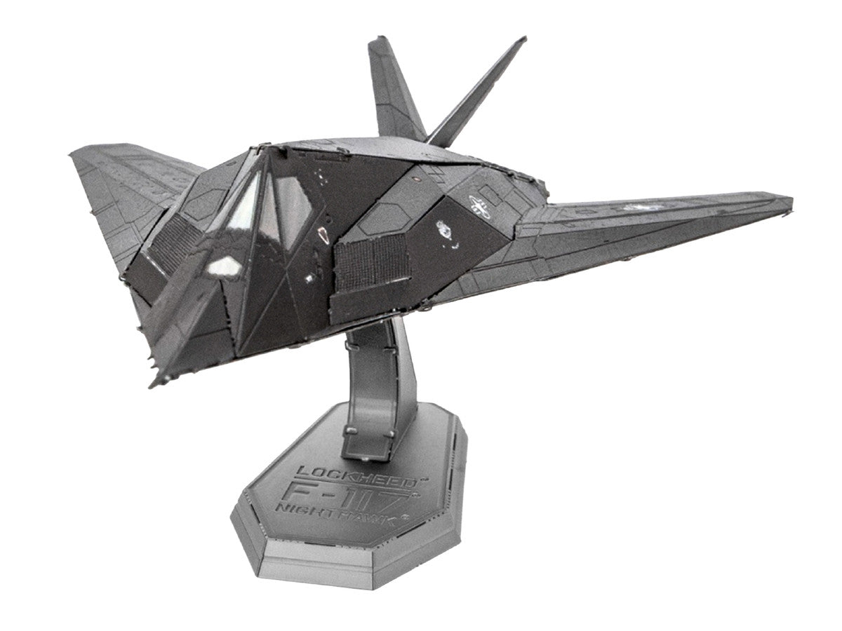 Model Kit Lockheed Martin F-117 Nighthawk Stealth Aircraft "Palm Springs Air Museum" Black (Moderate Difficulty) Steel Model by Metal Earth Metal Earth