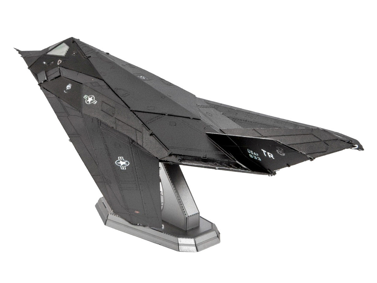 Model Kit Lockheed Martin F-117 Nighthawk Stealth Aircraft "Palm Springs Air Museum" Black (Moderate Difficulty) Steel Model by Metal Earth Metal Earth