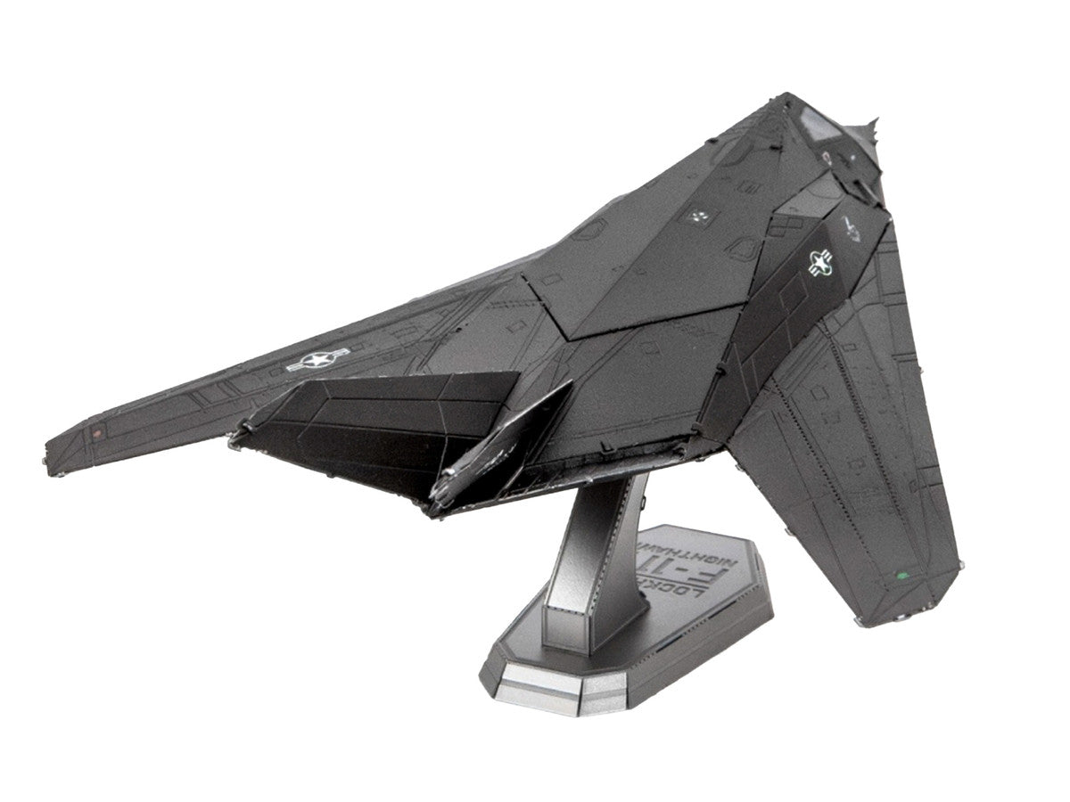 Model Kit Lockheed Martin F-117 Nighthawk Stealth Aircraft "Palm Springs Air Museum" Black (Moderate Difficulty) Steel Model by Metal Earth Metal Earth
