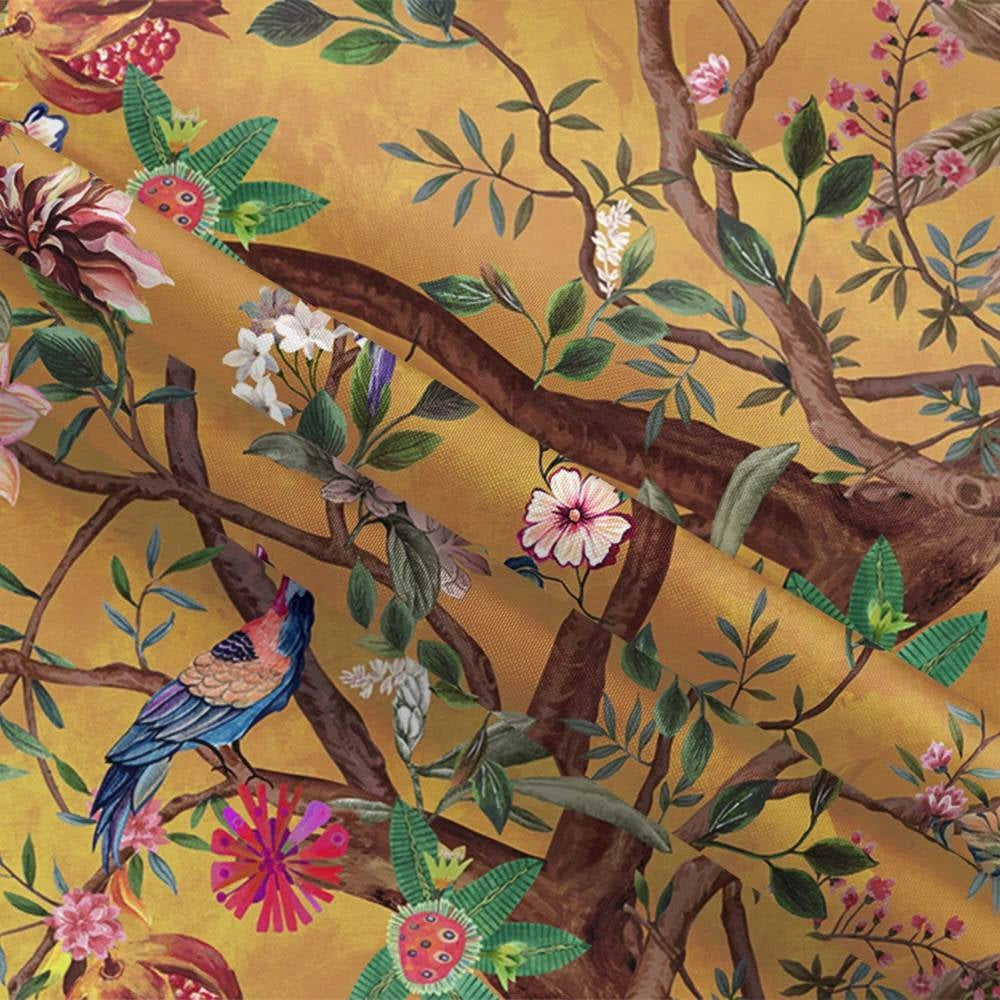 72-inch Brown Red Orange Green Floral Tree Birds Plants Flowers Shower Curtain FastFurnishings