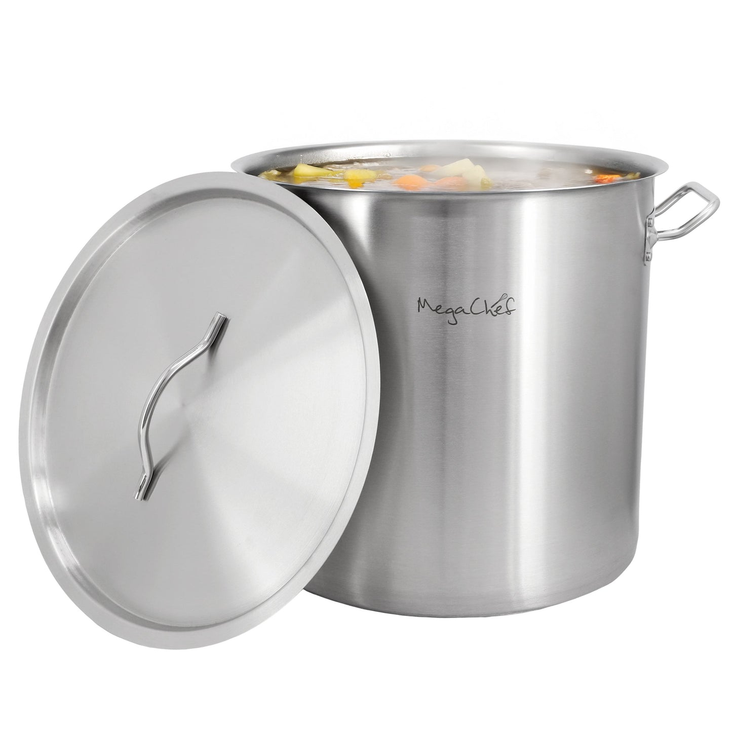 MegaChef Professional Kitchen 26.4 Quart Large Round Stainless Steel Stock Pot with Lid W2B