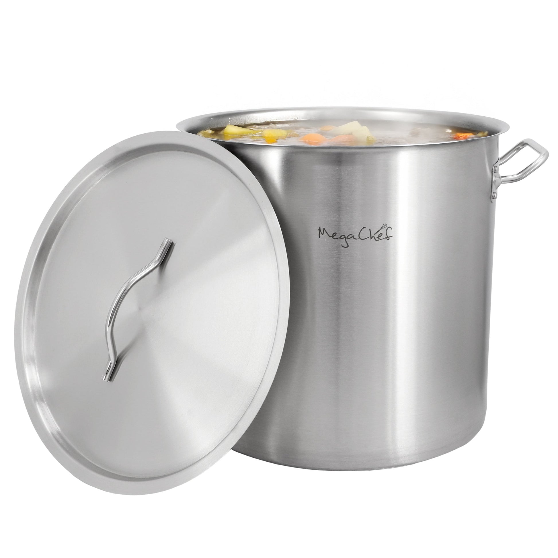 MegaChef Professional Kitchen 26.4 Quart Large Round Stainless Steel Stock Pot with Lid W2B