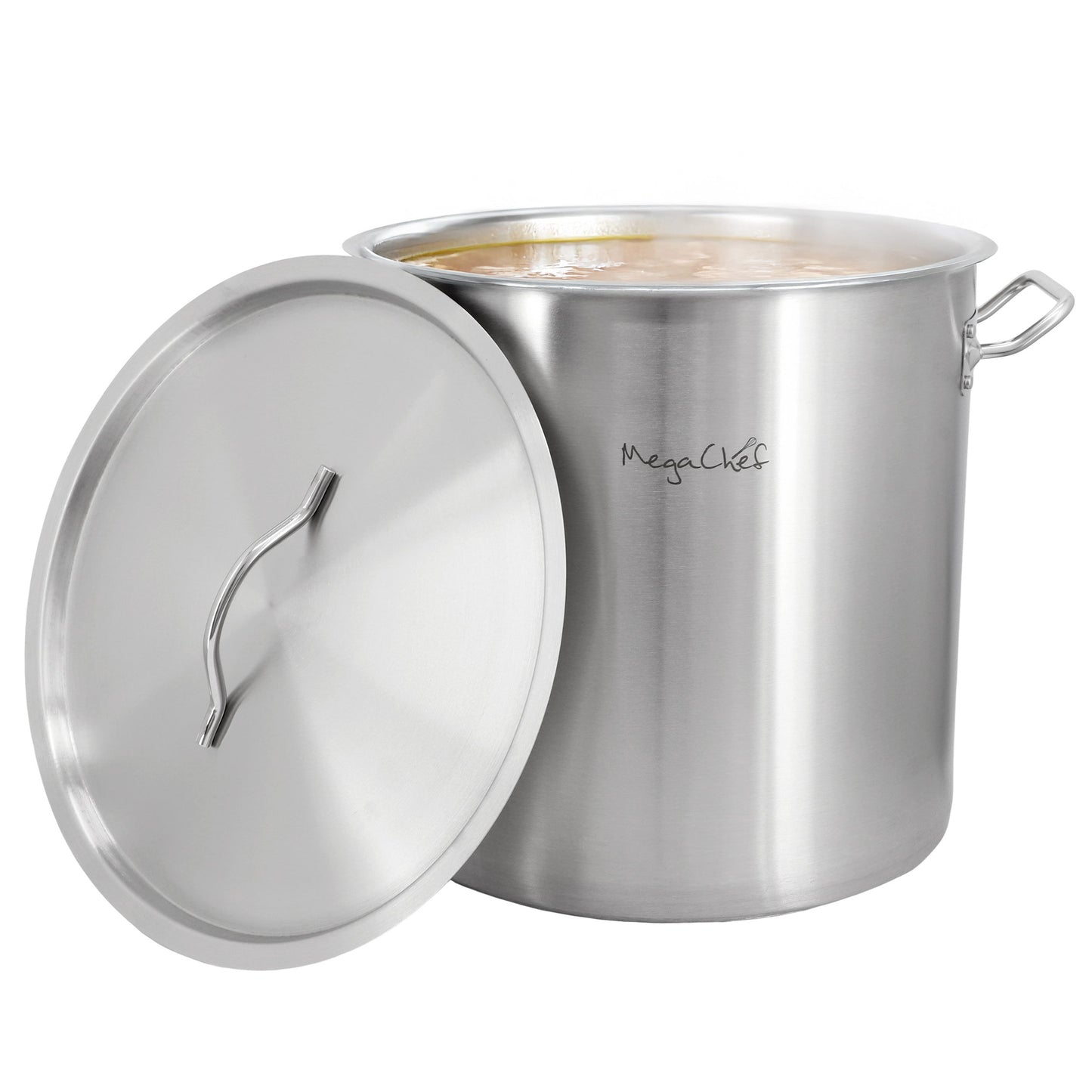 MegaChef Professional Kitchen 52.8 Quart Round Stainless Steel Stock Pot with Lid W2B