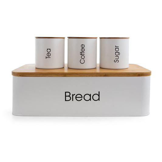 MegaChef Kitchen Food Storage and Organization 4 Piece Canister Set in White W2B