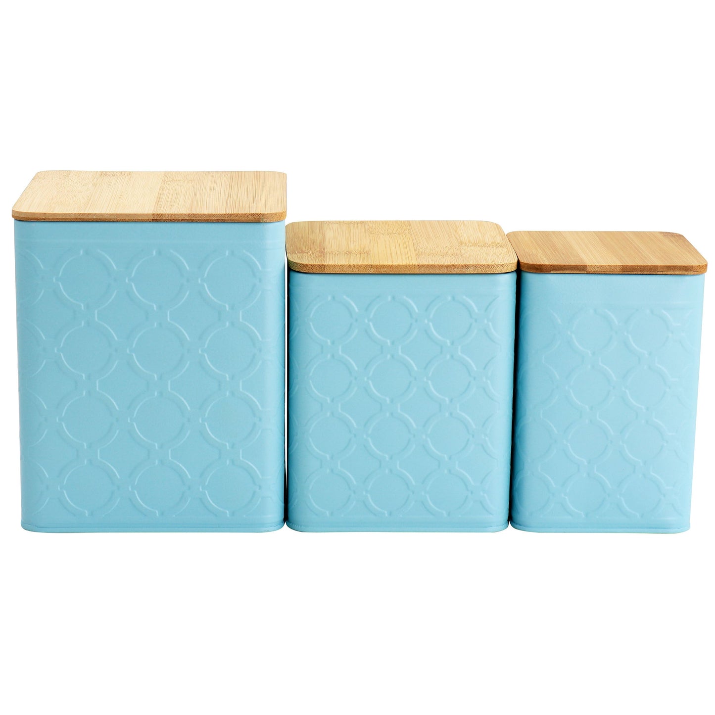 MegaChef 3 Piece Square Iron Kitchen Canister Set with Bamboo Lids in Turquoise W2B