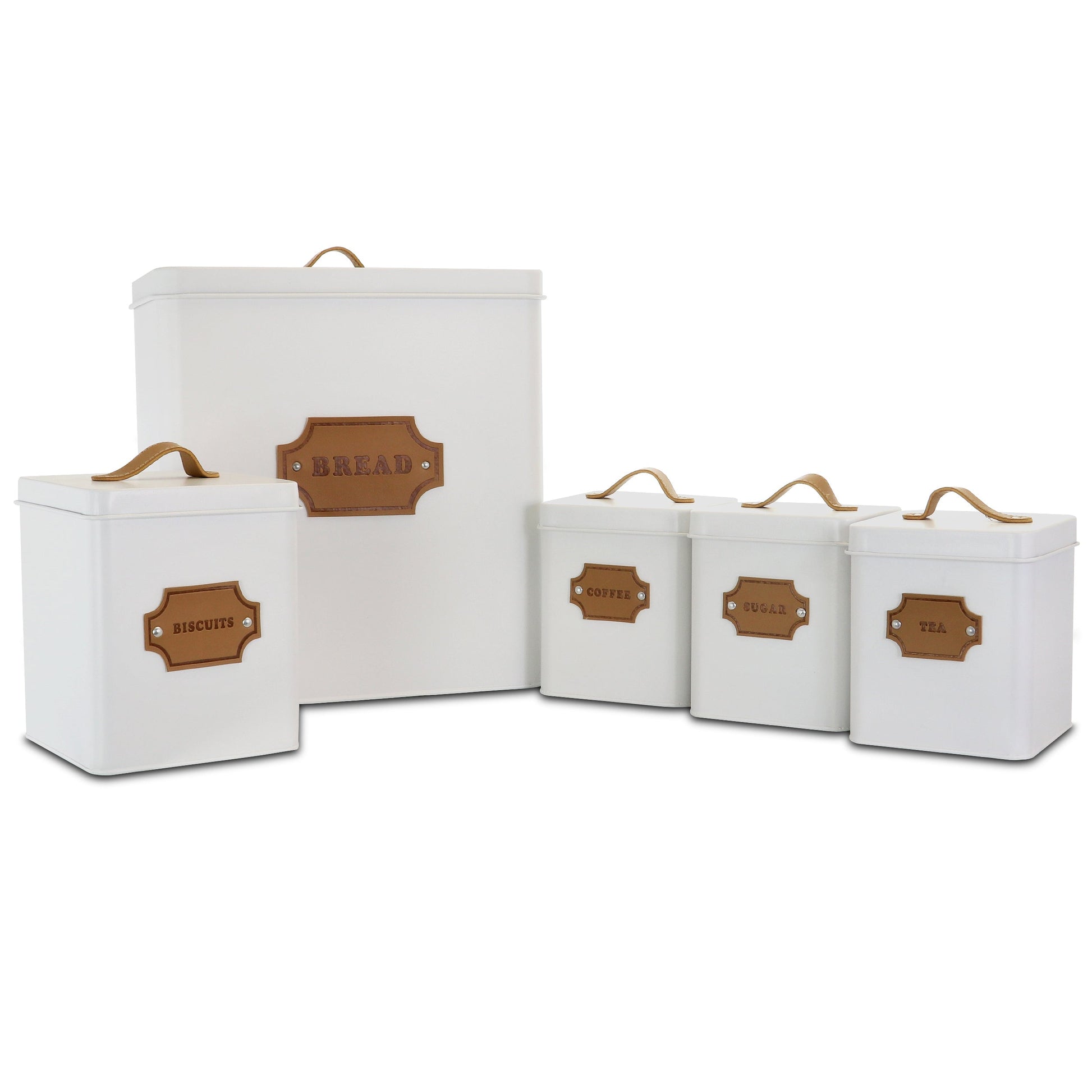 MegaChef Kitchen Food Storage and Organization 5 Piece Canister Set in White W2B