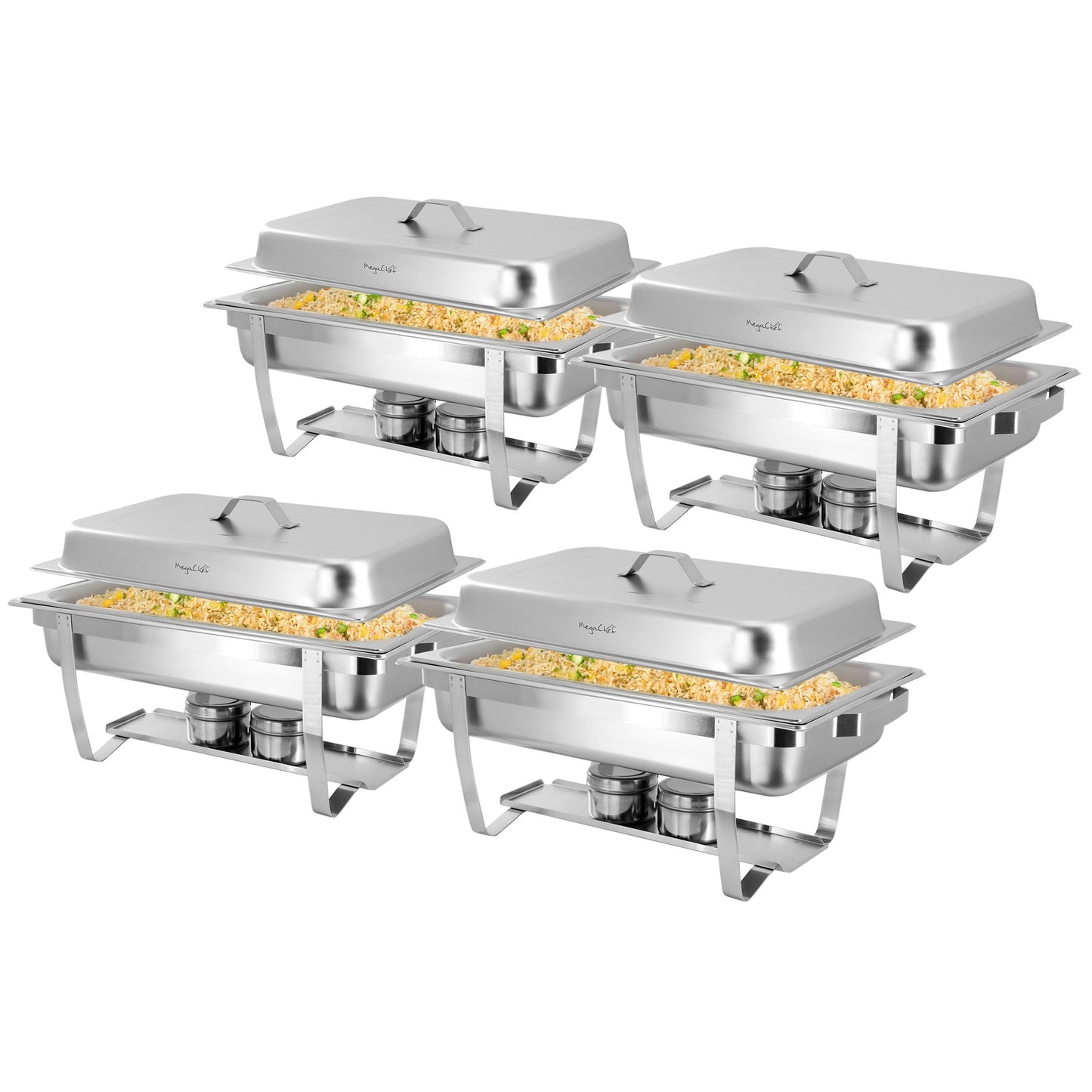 MegaChef 9.5 Quart Stackable Stainless Steel Professional Chafing Dish/Food Warmer/Buffet Server Serving Trays, Set of 4 W2B