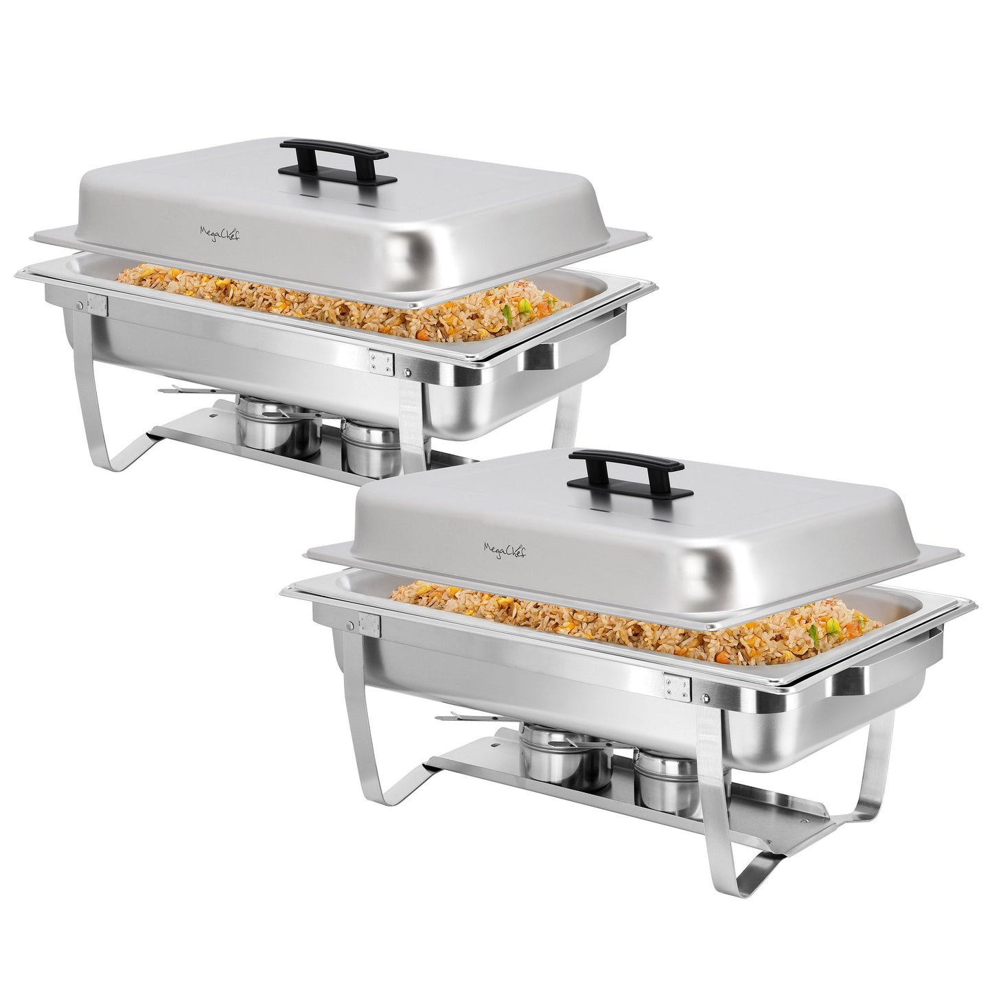 MegaChef 9.5 Quart Foldable Stainless Steel Professional Chafing Dish/Food Warmer/Buffet Server Serving Trays, Set of 2 W2B