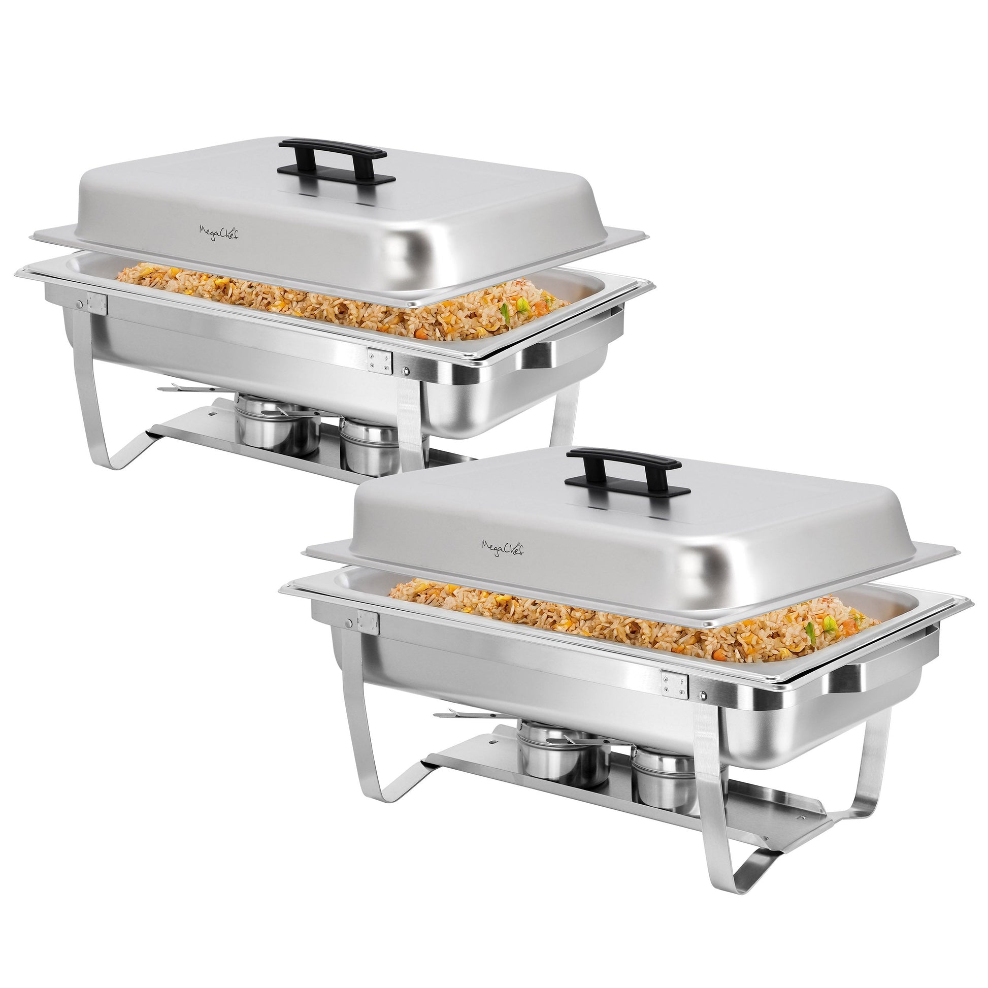 MegaChef 9.5 Quart Foldable Stainless Steel Professional Chafing Dish/Food Warmer/Buffet Server Serving Trays, Set of 2 W2B