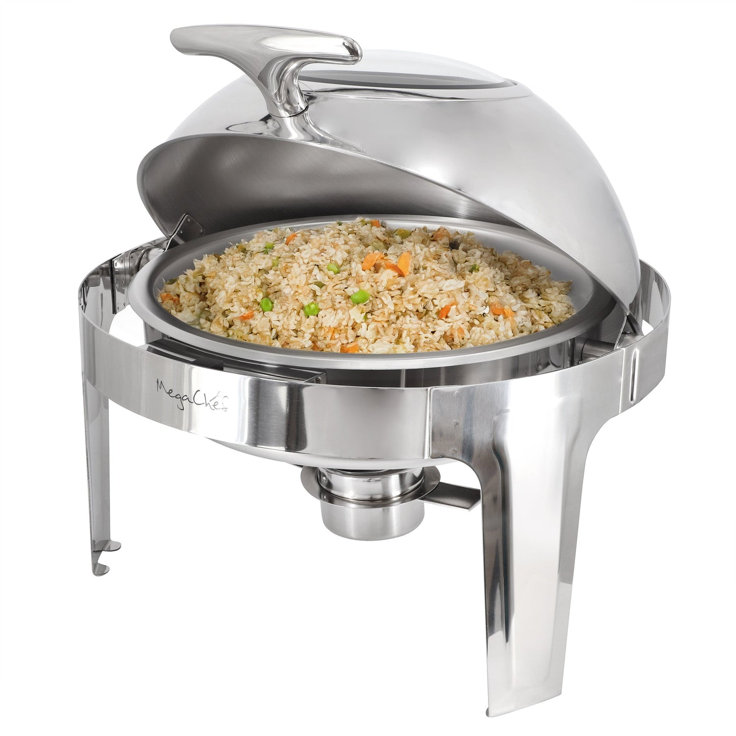 MegaChef 6.3 Quart Round Stainless Steel Dome Roll Top Professional Chafing Dish/Food Warmer/Buffet Server Serving Dish with Window W2B