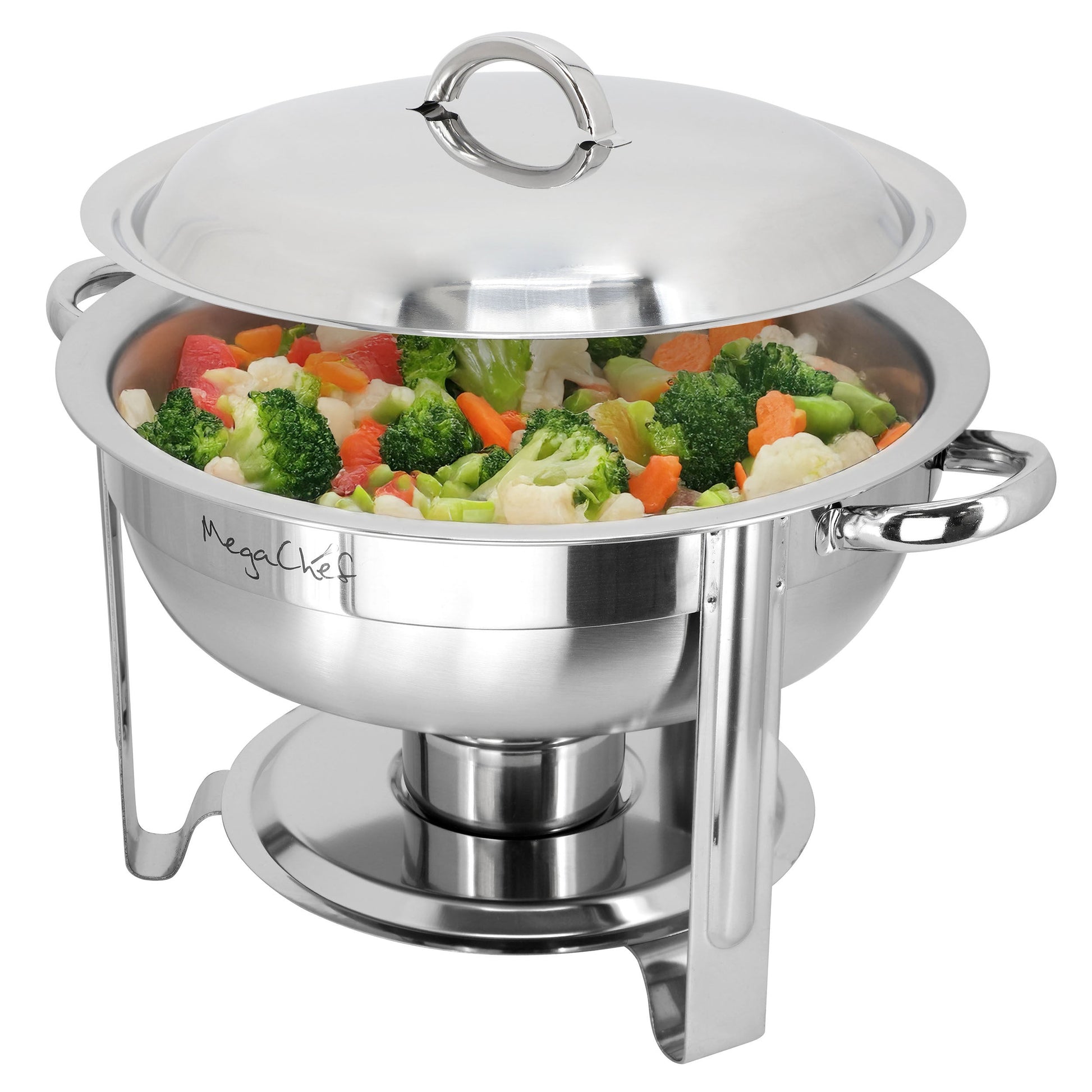MegaChef 5.3 Quart Round Stainless Steel Professional Chafing Dish/Food Warmer/Buffet Server Serving Trays W2B