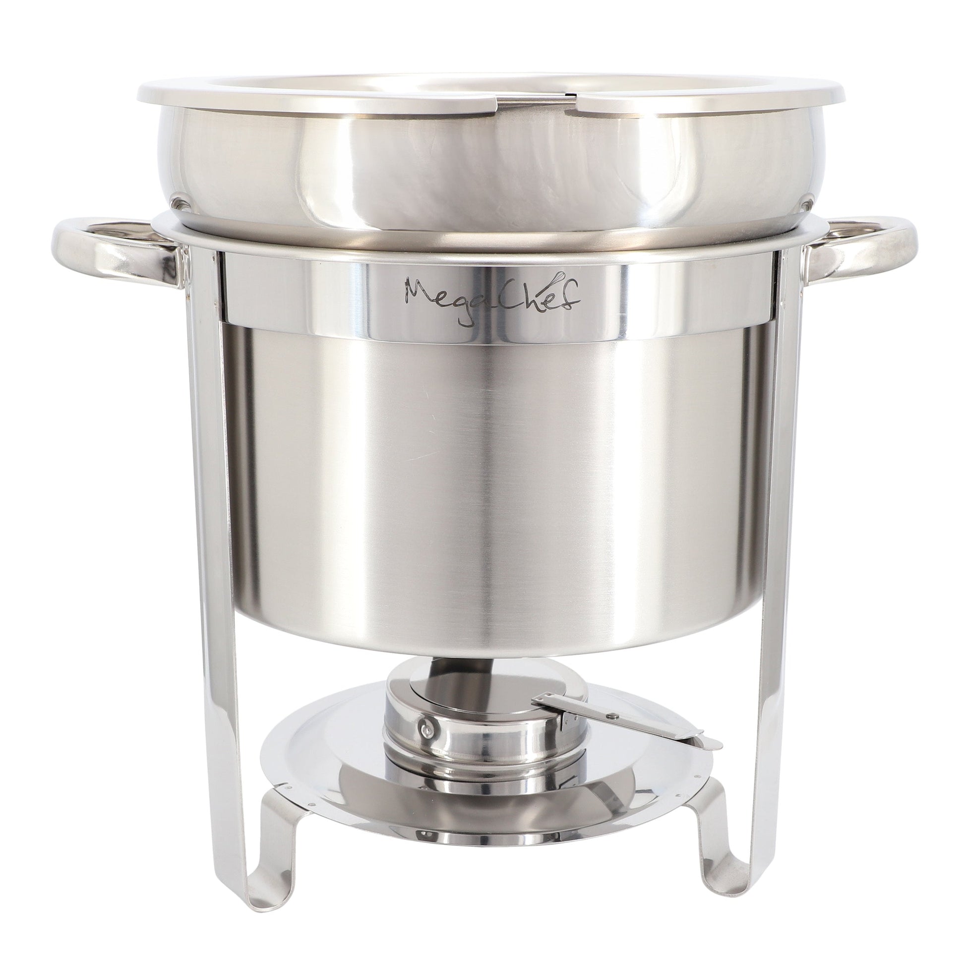 MegaChef 11.6 Quart Round Stainless Steel Professional Soup Chafing Dish in Silver W2B