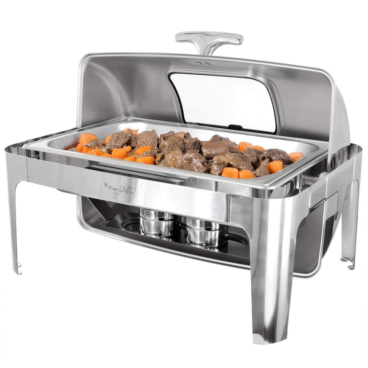 MegaChef 9.5 Quart Oblong Roll Top Stainless Steel Professional Chafing Dish/Food Warmer/Buffet Server with Window W2B